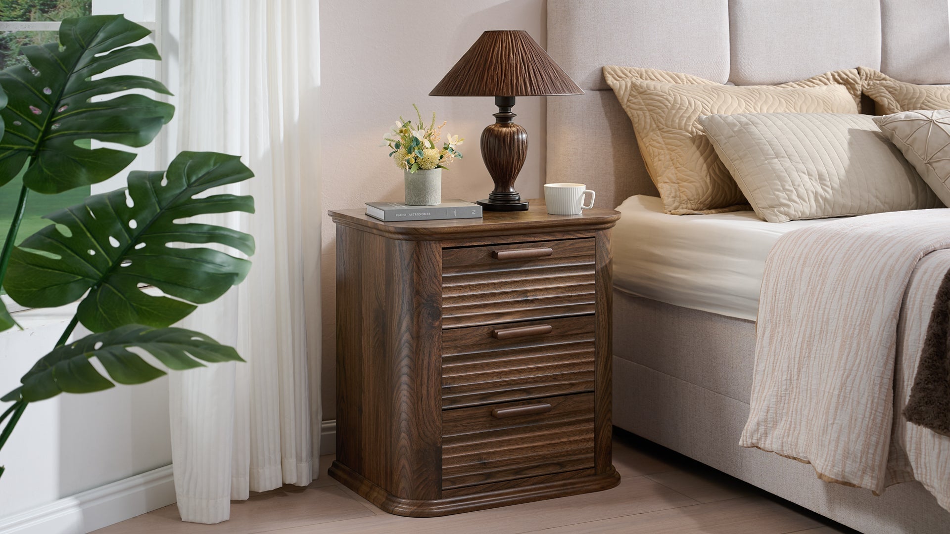 22" Wide Fluted Nightstand with Charging Station