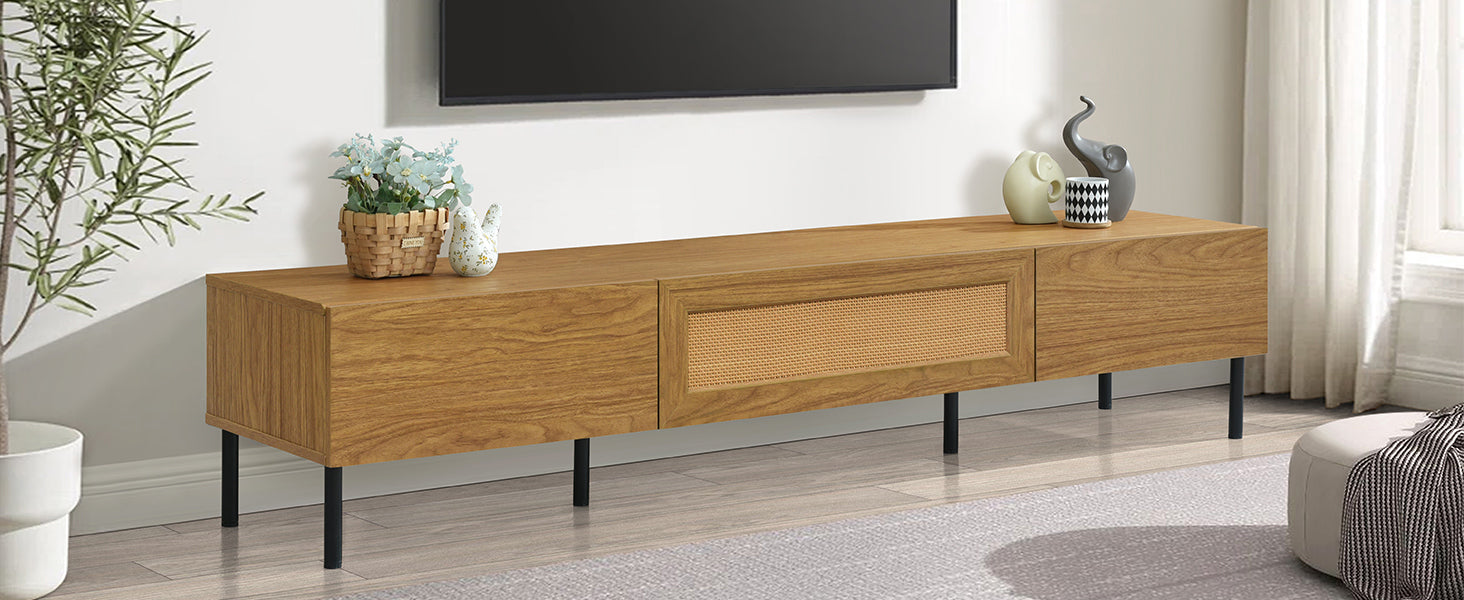 Boho TV Stand for TVs Up to 80" with Rattan Decoration and Metal Legs