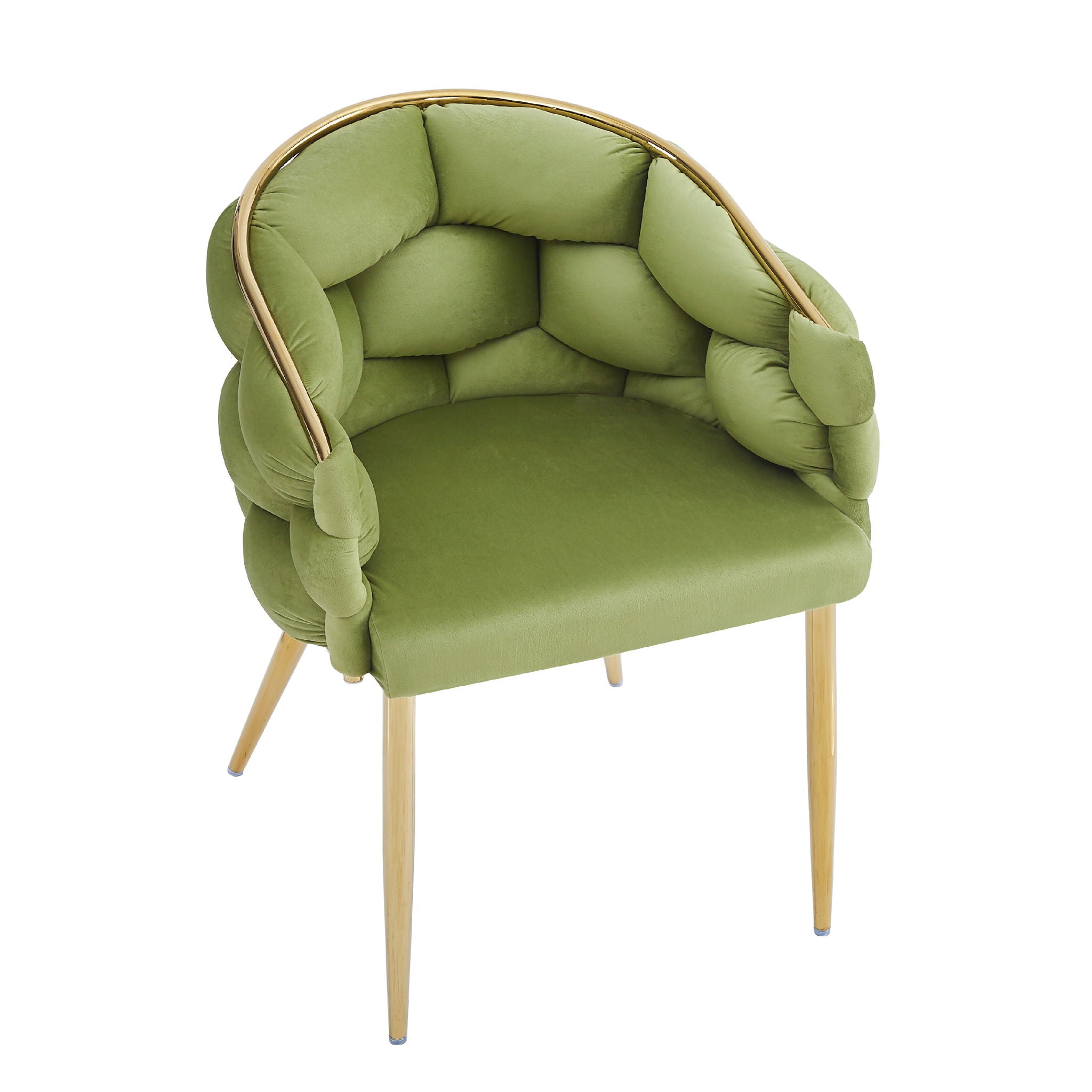Luxury Handmade Accent Chair (Set of 2) With Gold Legs, Modern Green Velvet Armchair For Living Room And Bedroom - Green