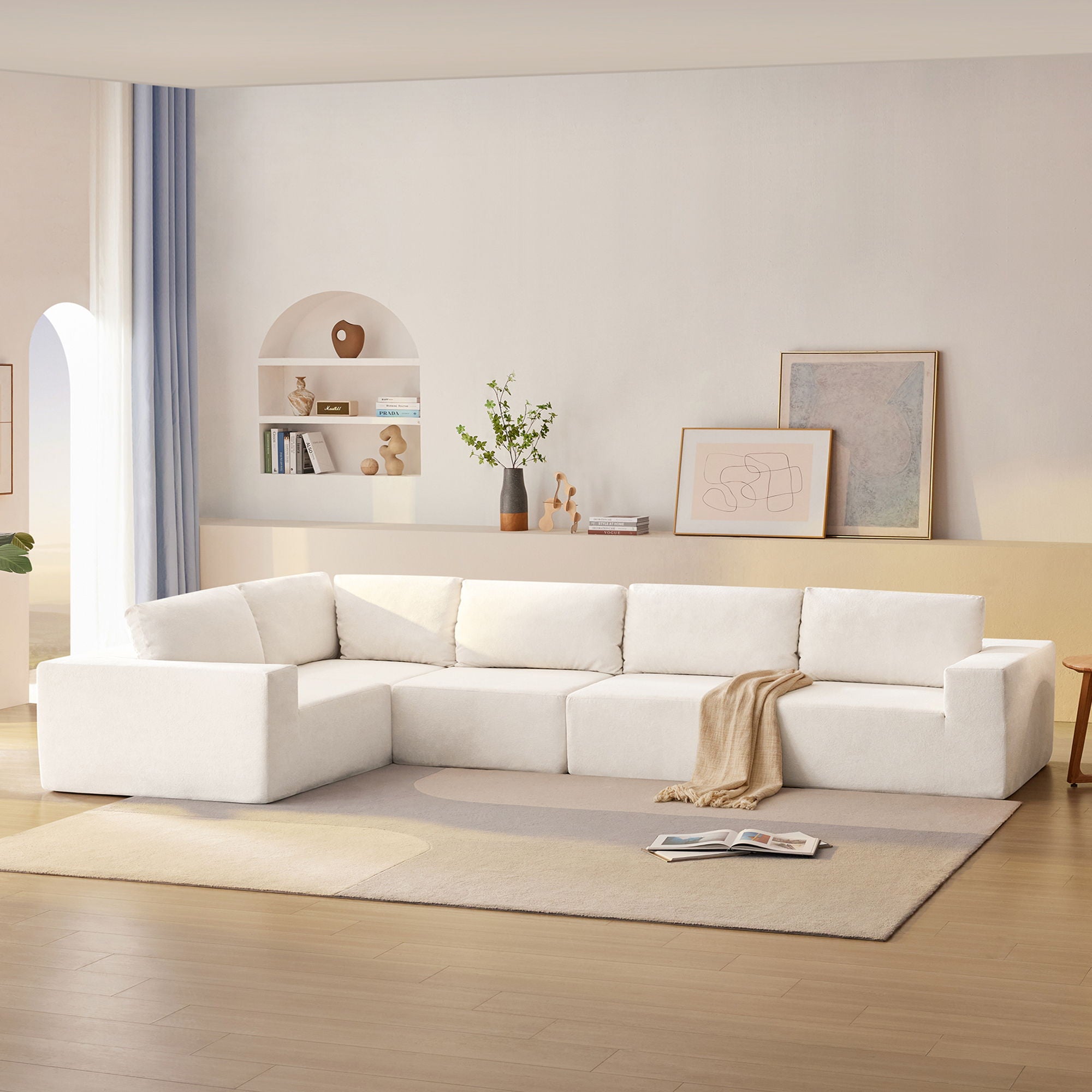 Modular Sectional With Wide Seat Free Combination L Shaped Couch Set Cloud Upholstered Minimalist Boneless Sofa
