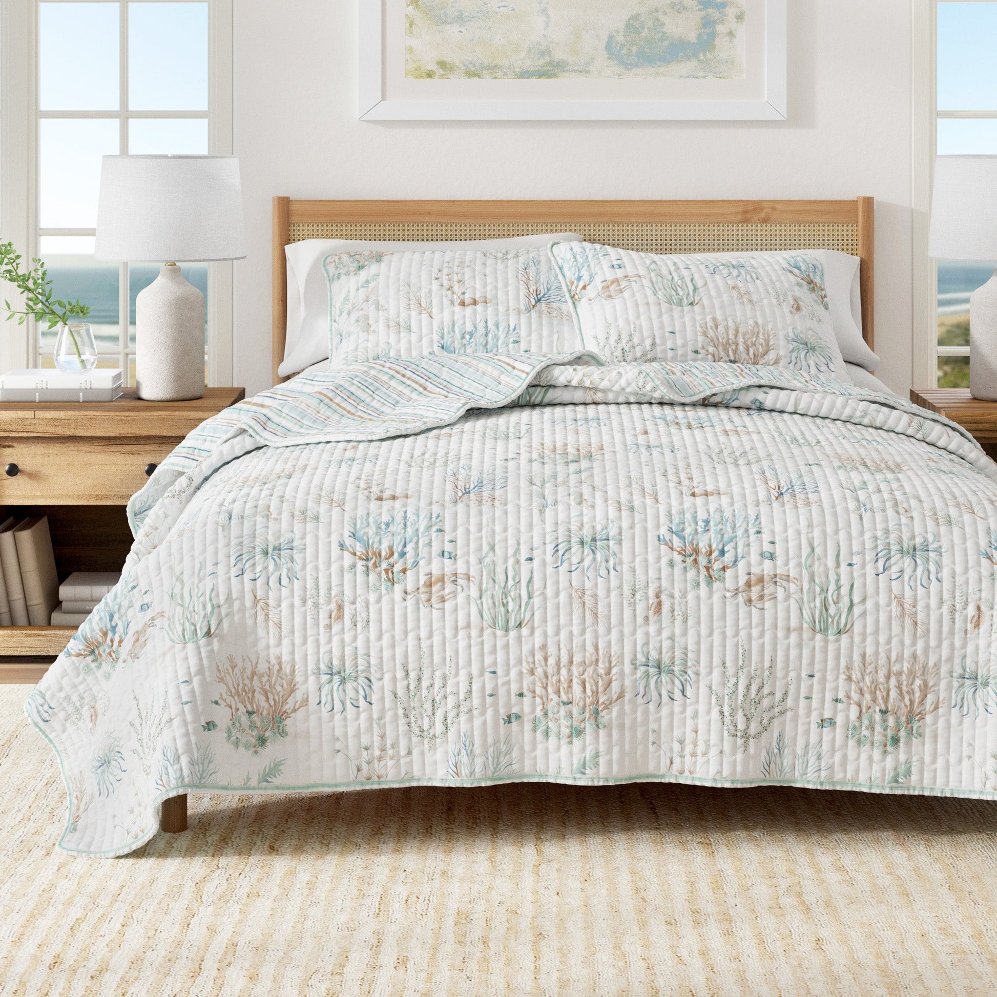 Coastal Printed Cotton Quilt Set - Santa Barbara Collection - Best Buy Furniture