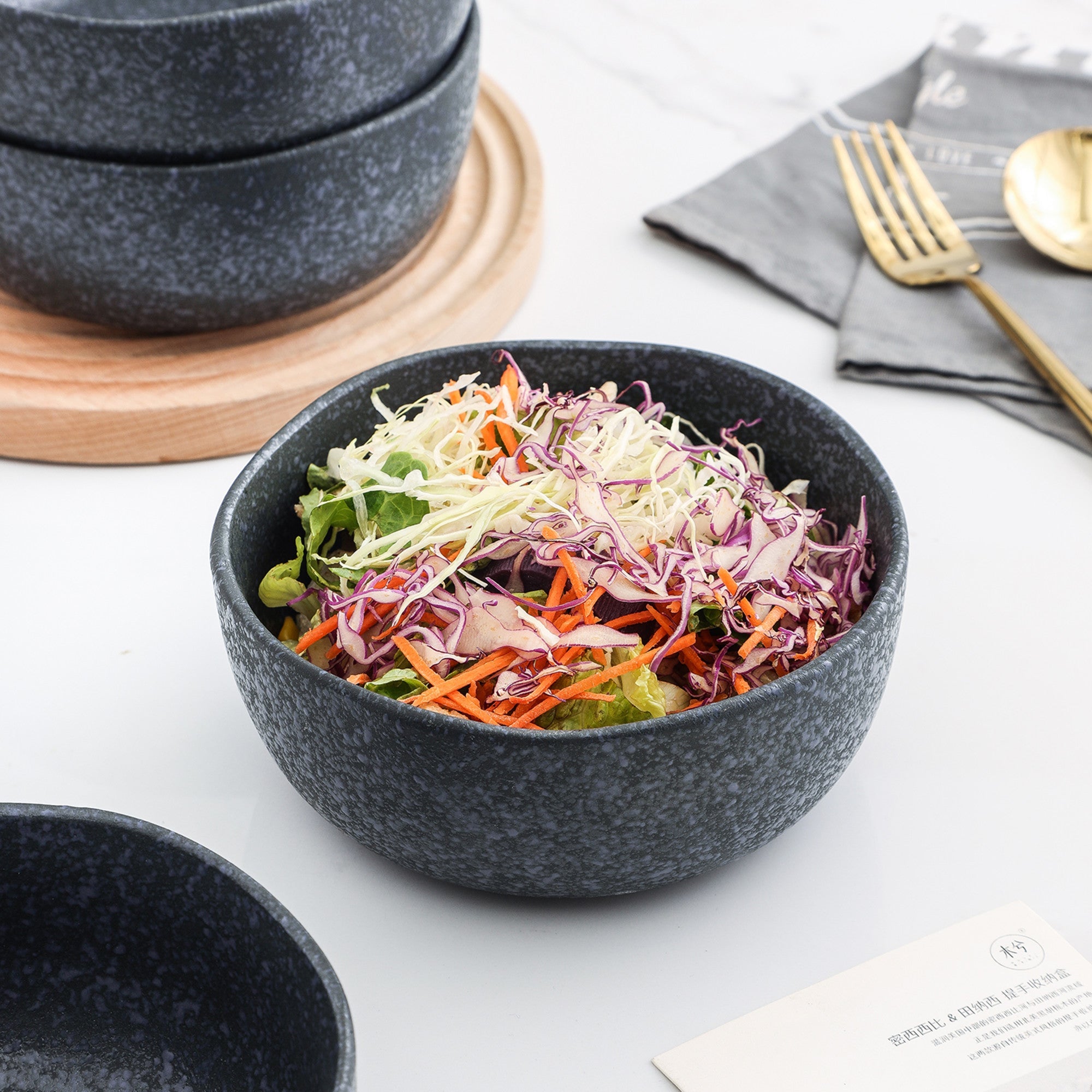 Tom Stoneware Bowl - Gray And Blue Reflection