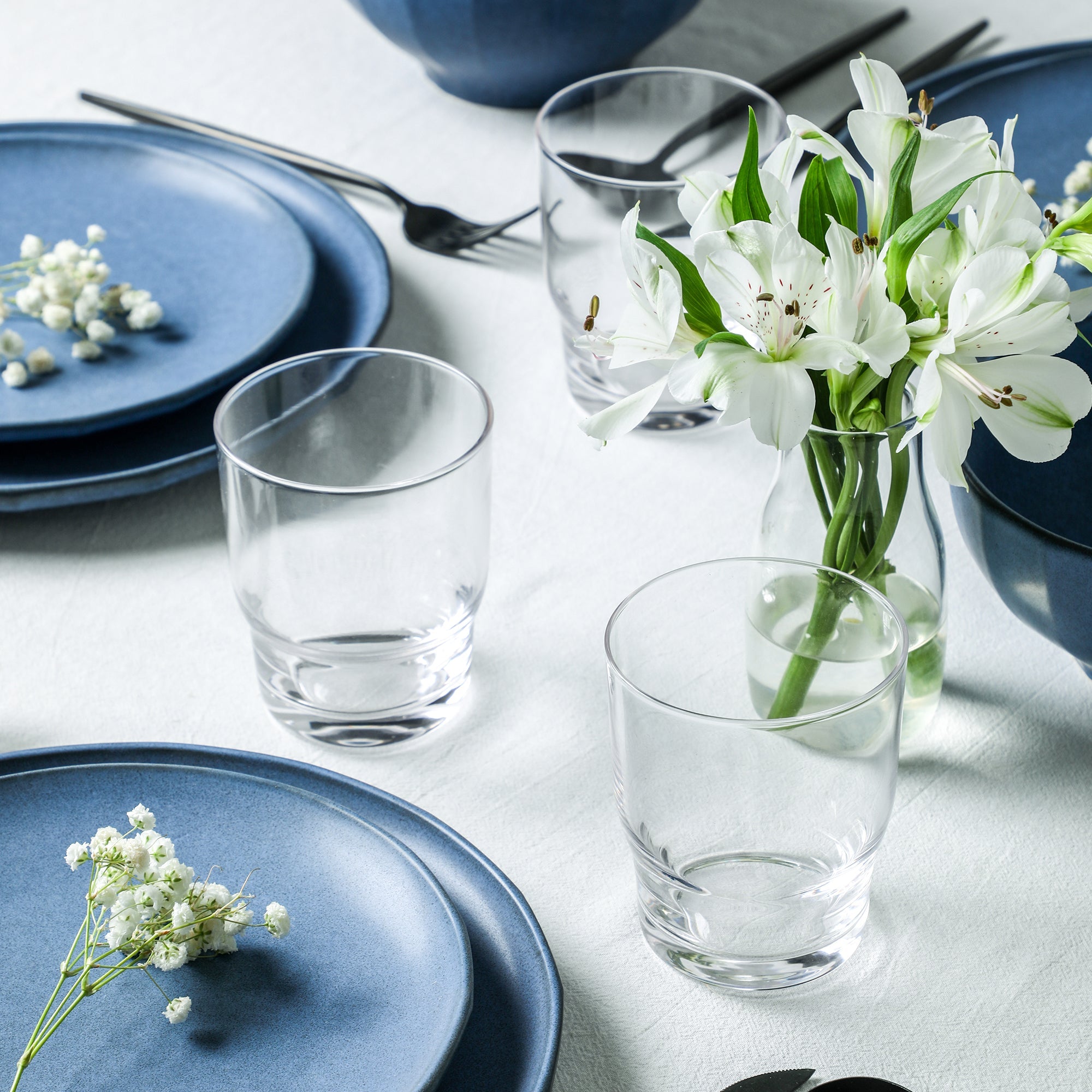 Rio Stoneware Dinnerware Set with Glassware - Blue