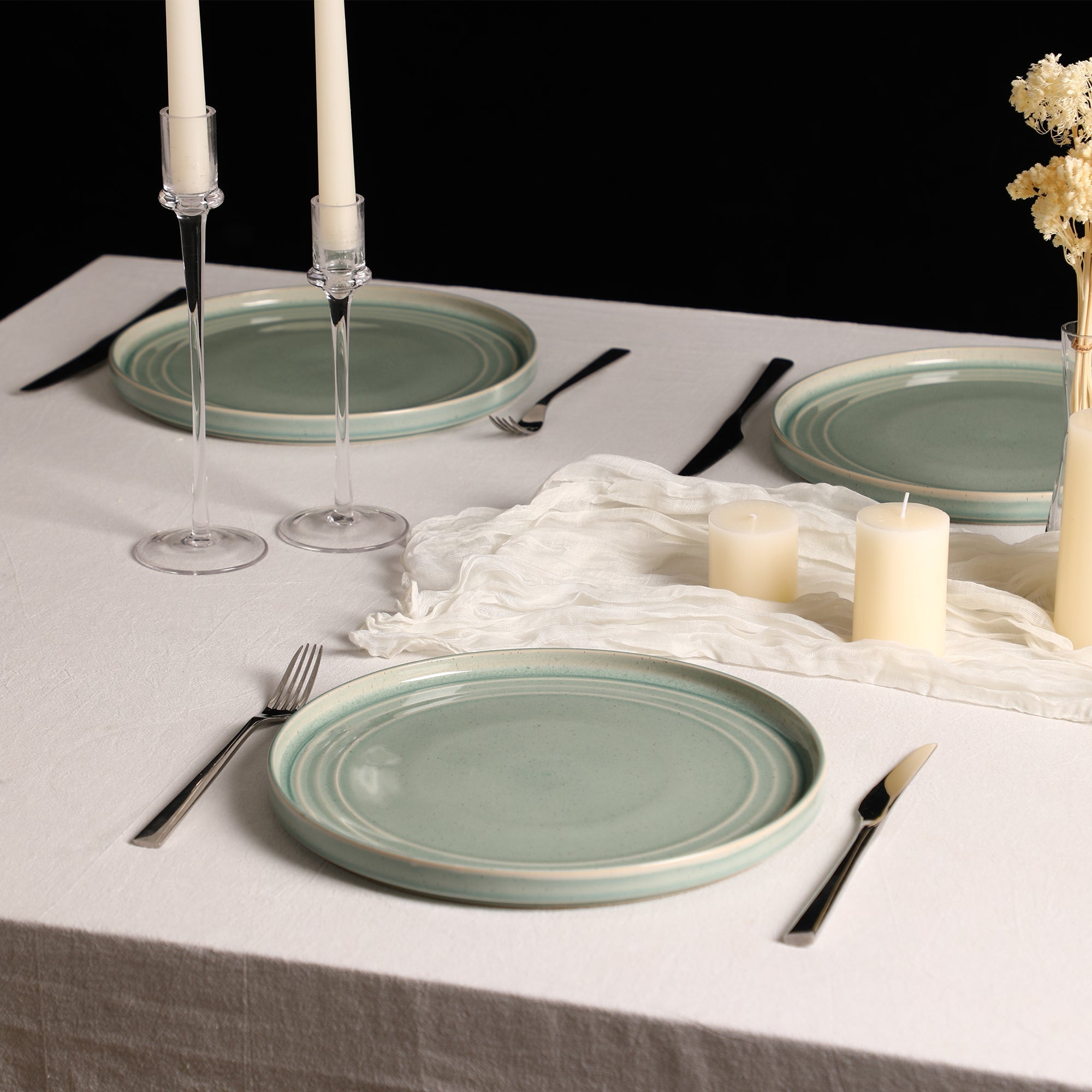 Claire Stoneware Dinner Plate Set - Green