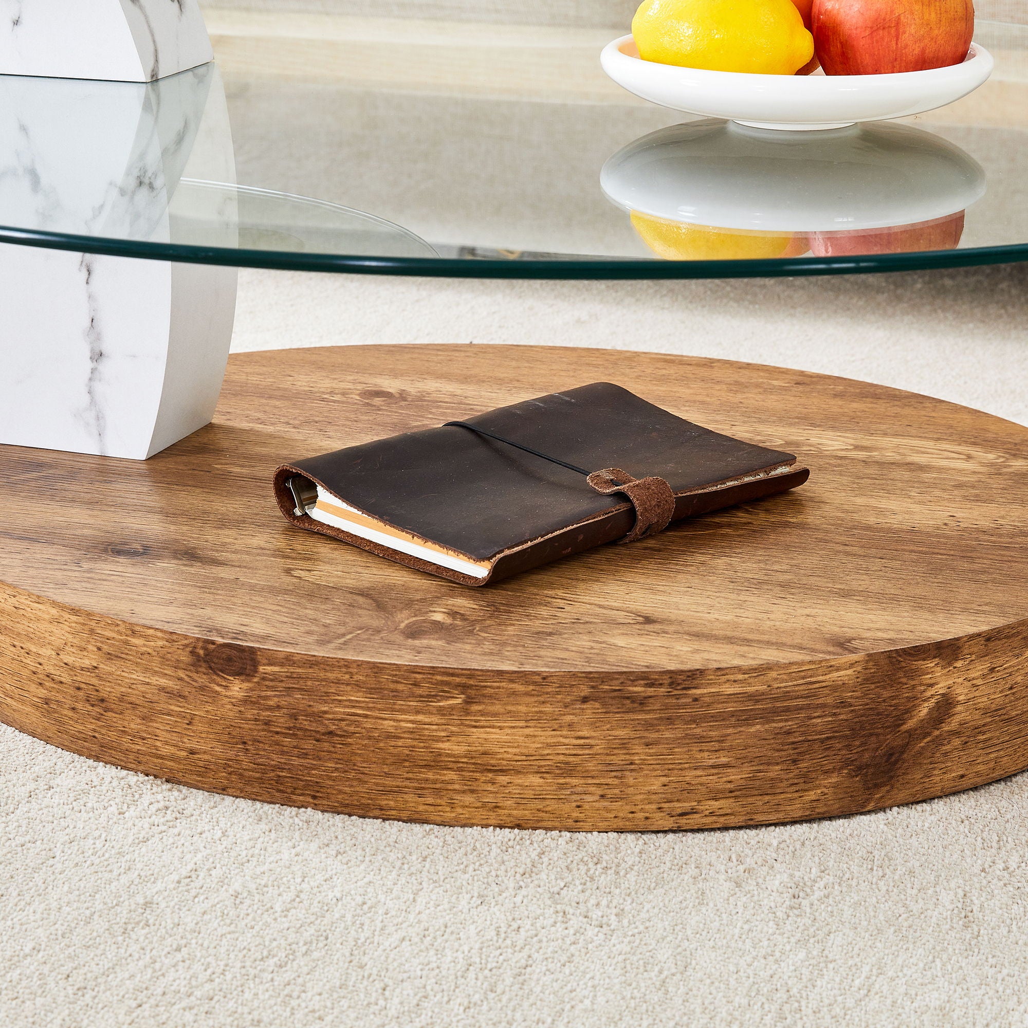Contemporary Artistic Double Layer Coffee Table,Tempered Glass Top