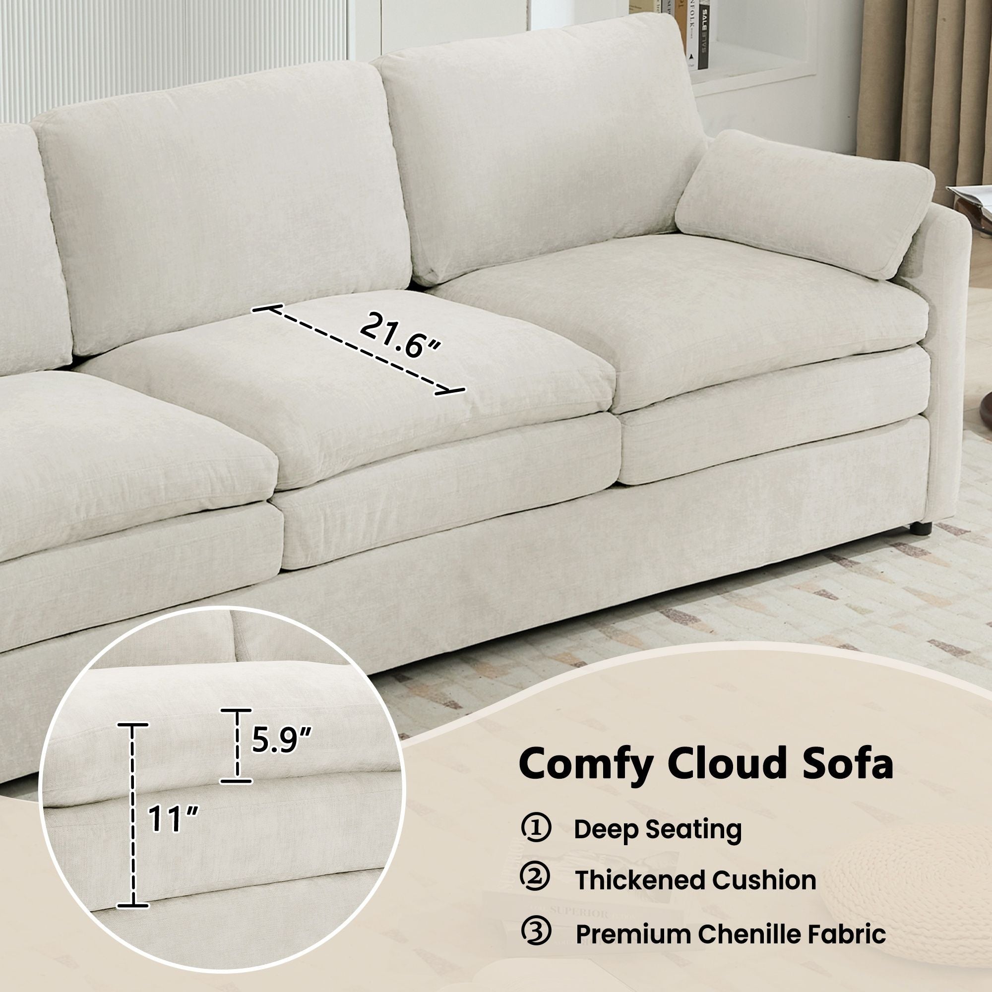 Cozy Upholstered 3 Seater Sofa With Double Cushion