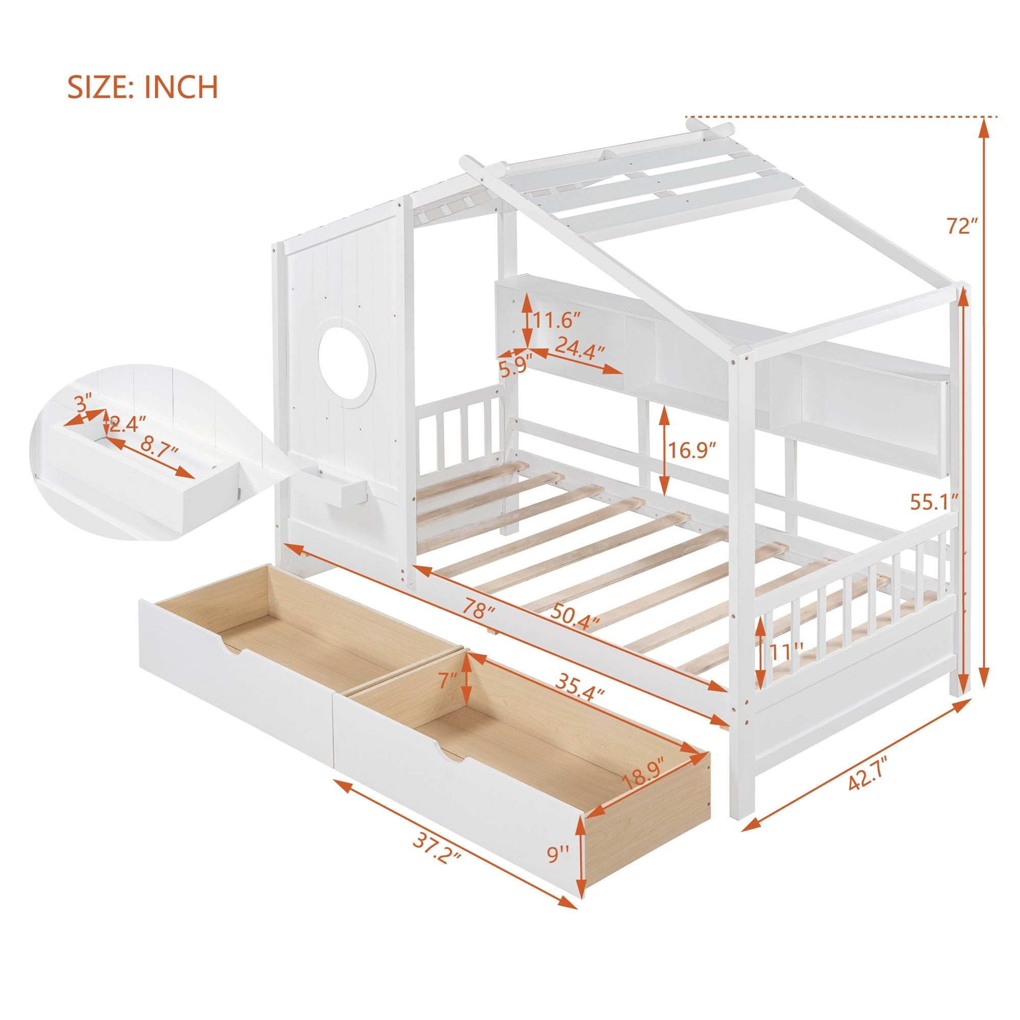 Modern Design House Bed With Storage Shelf