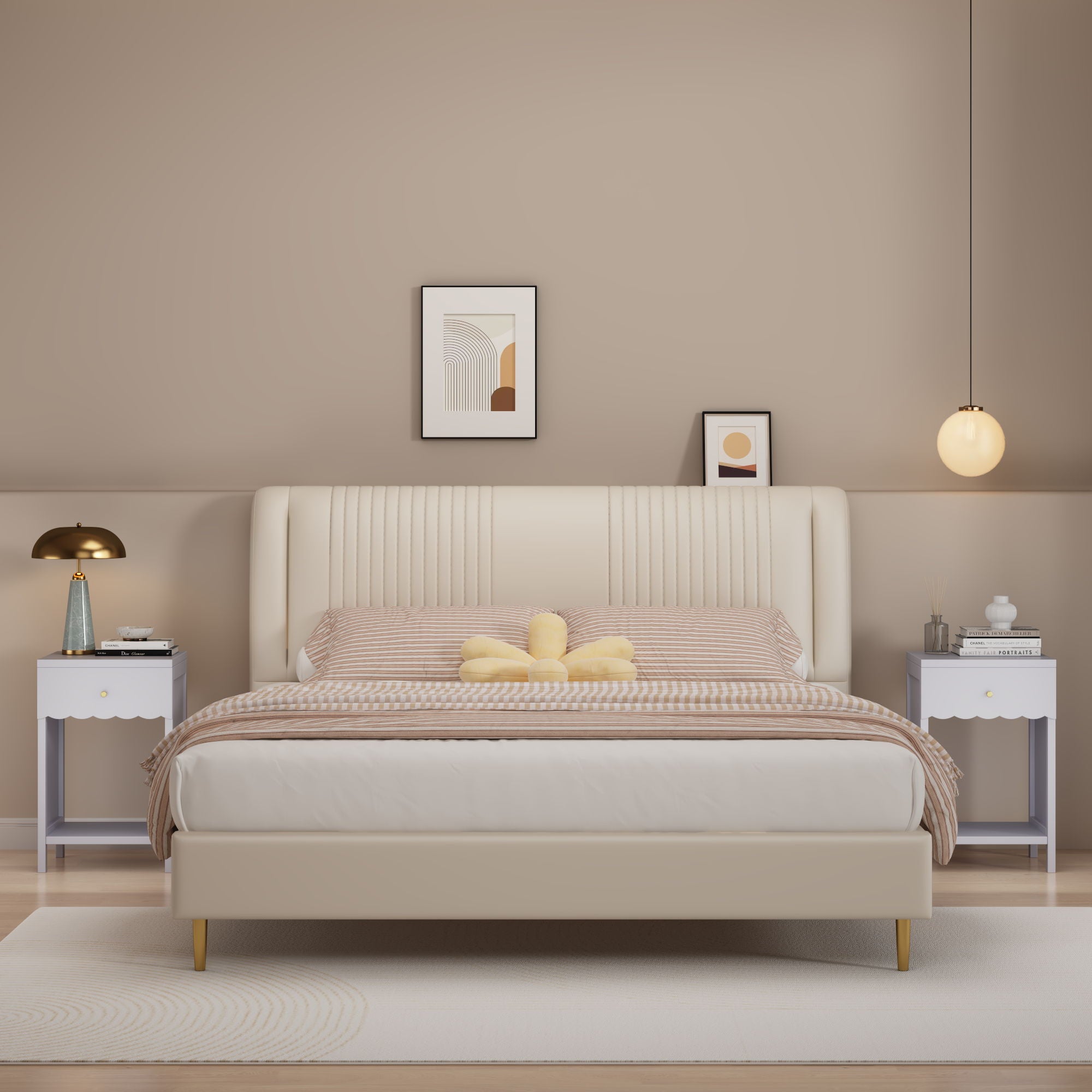 Nightstand With Drawer And Open Shelf, Scalloped Edge Bedside Table