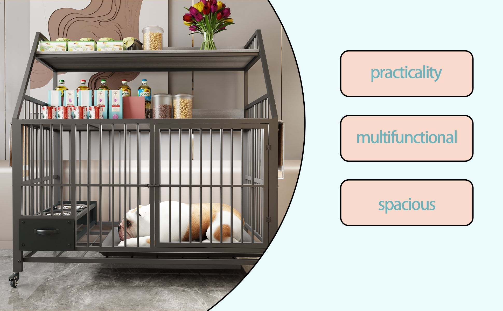 Large Pet Cage with Storage Rack and Stainless Steel Basins