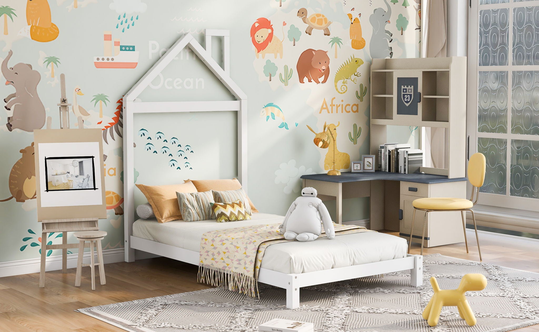 Platform Bed With House Shaped Headboard
