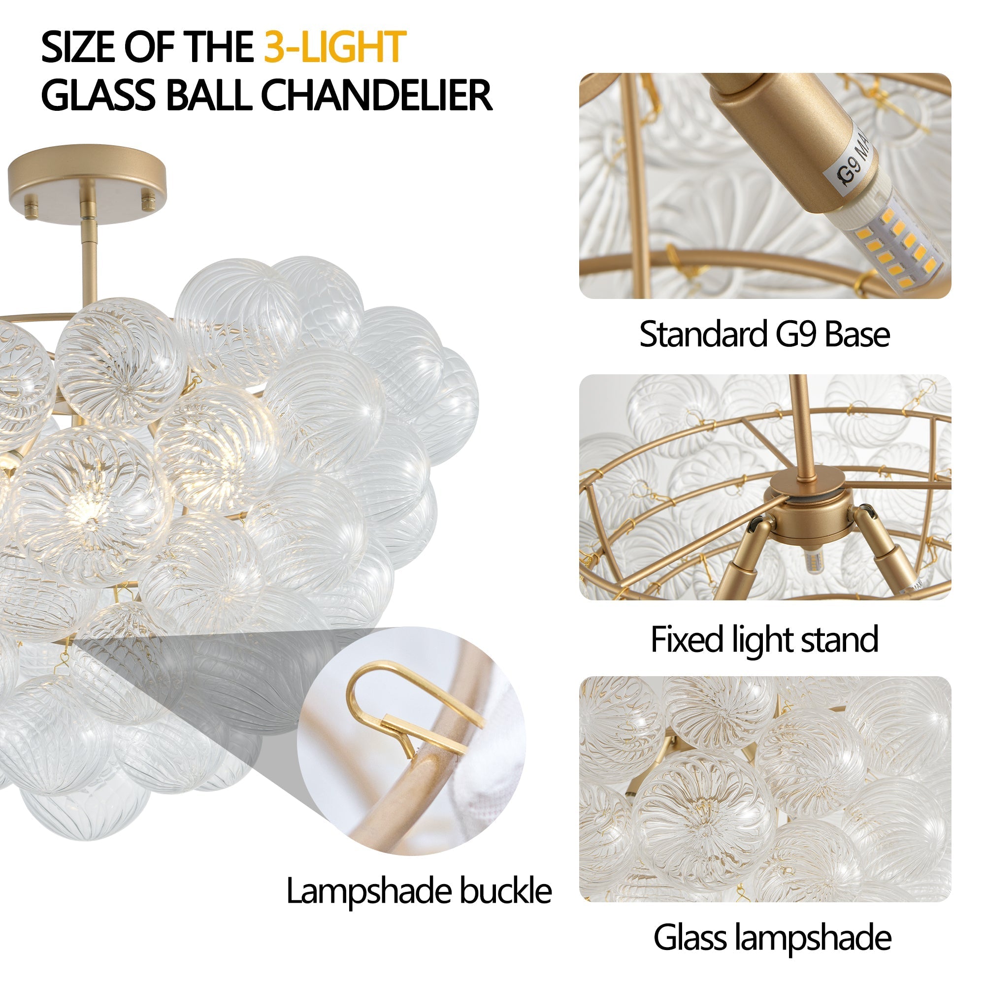 20-Inch Gold Ceiling Pendant Light with Threaded Clear Glass Globe Shade