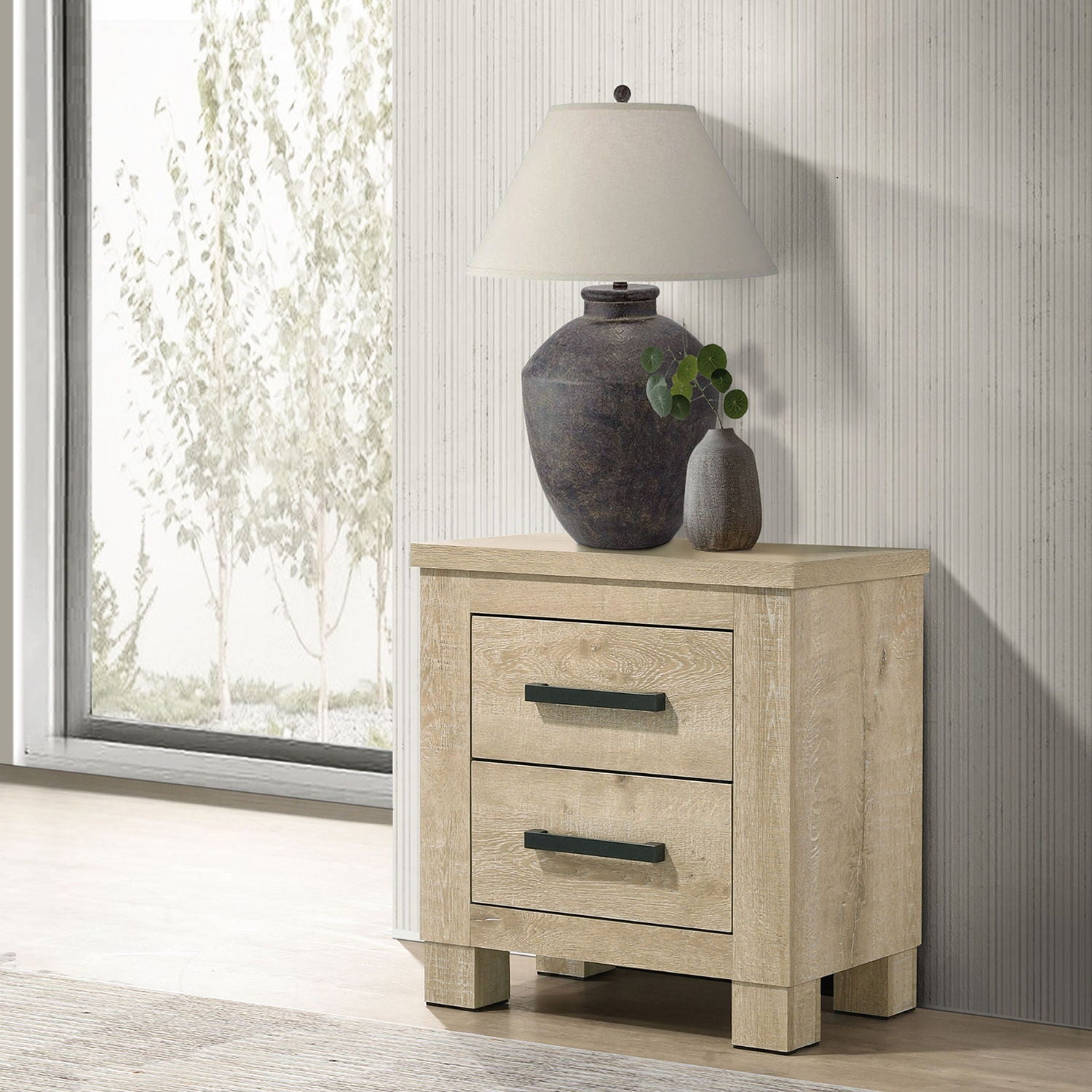 Sansome - 2 Drawer Nightstand Bedside Table - Oak