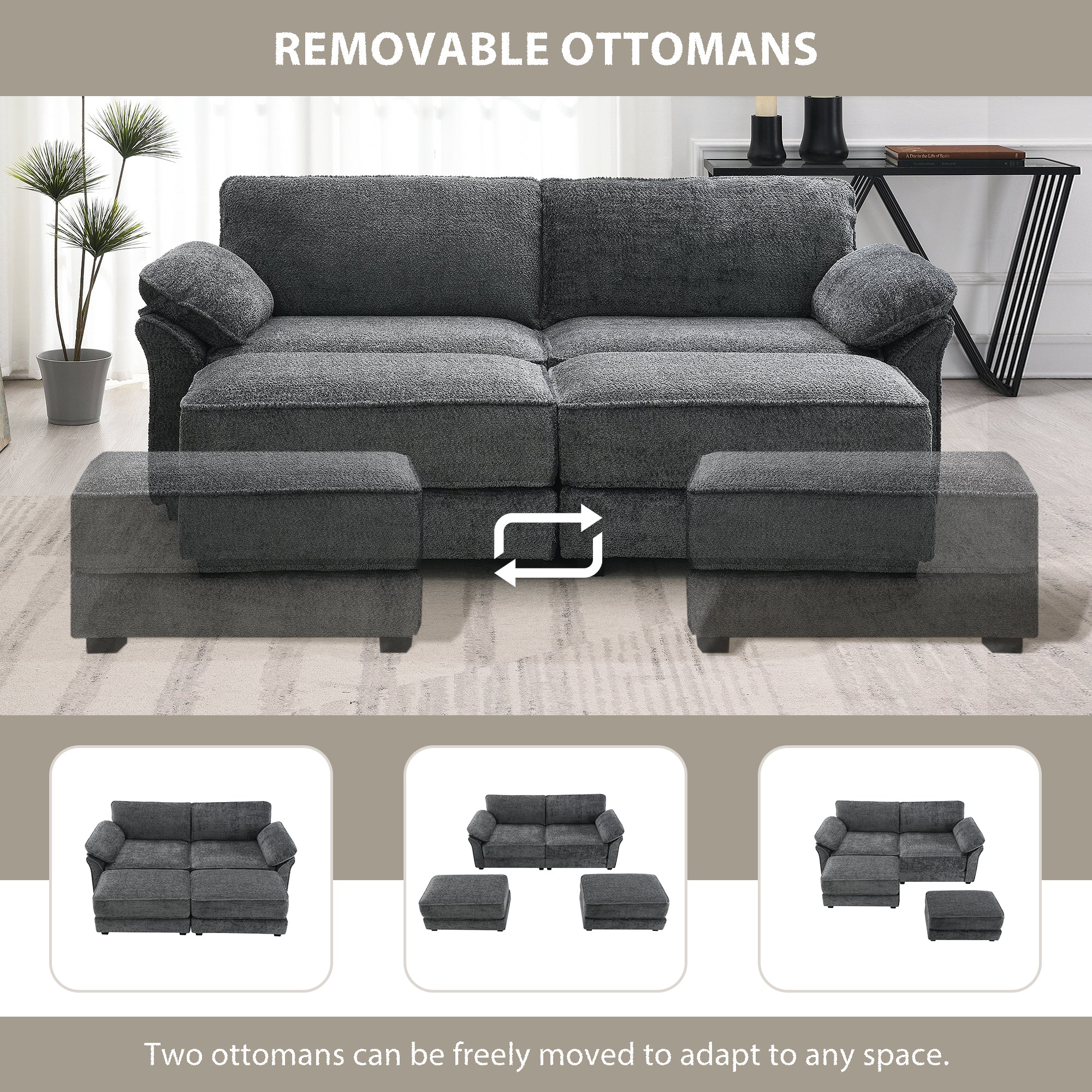 The Adelle Adaptable Gray Chenille Modular Sofa Bed