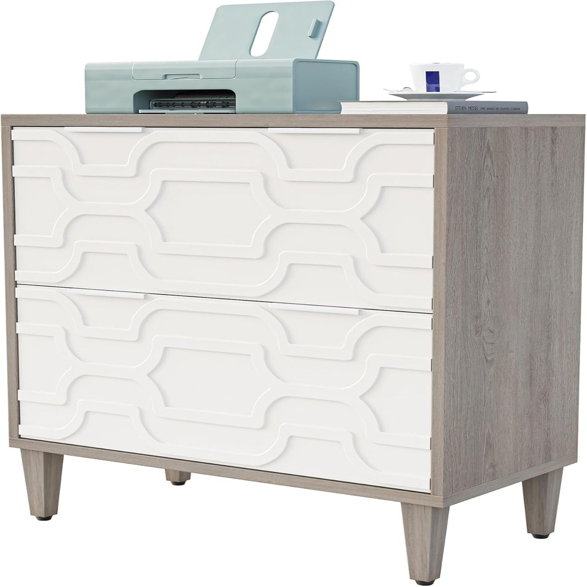 2 Drawer Lateral File Cabinet, Fits A4 / Letter / Legal - Gray / White