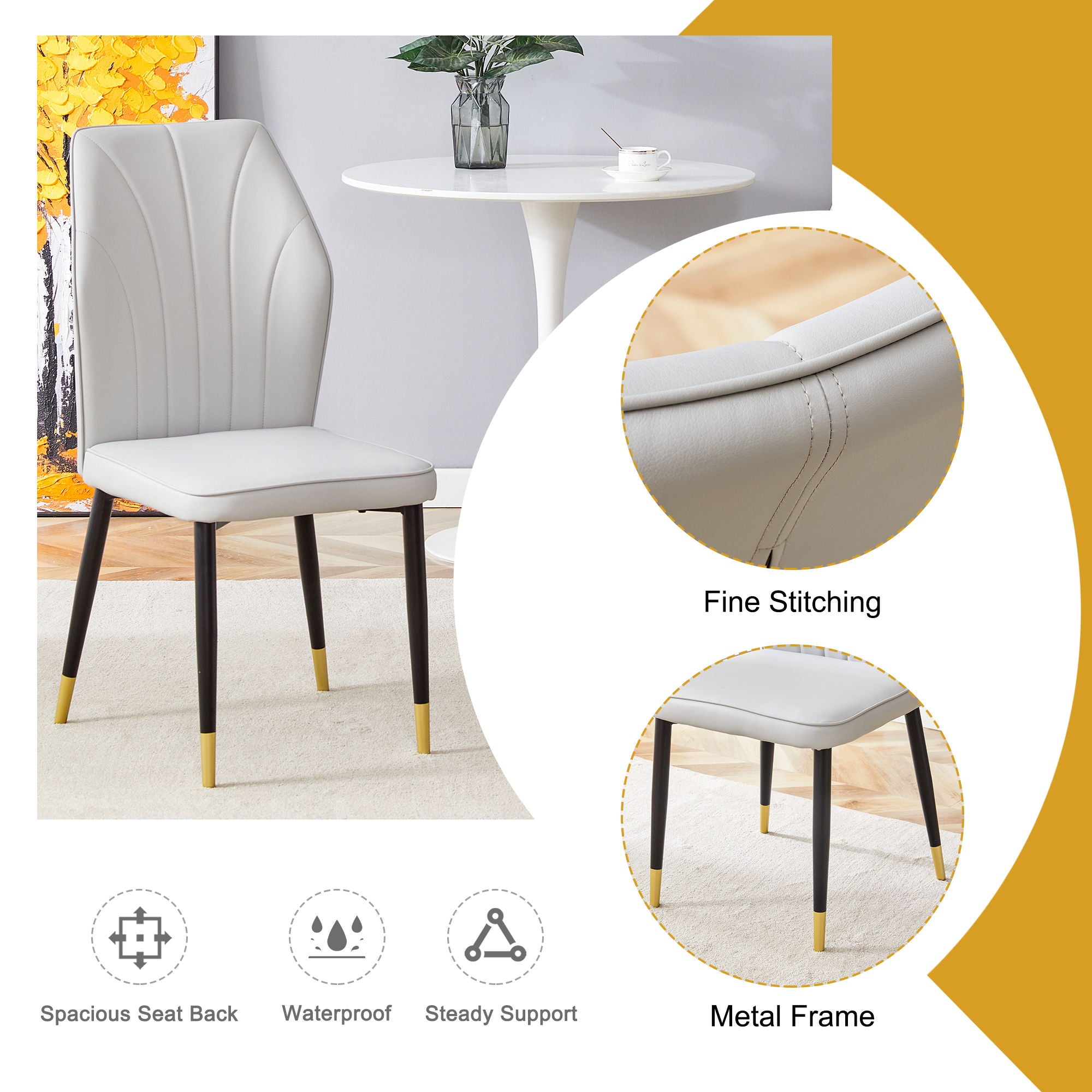 4 Modern Dining Chairs With Stylish Patterned Backrest And Metal Legs