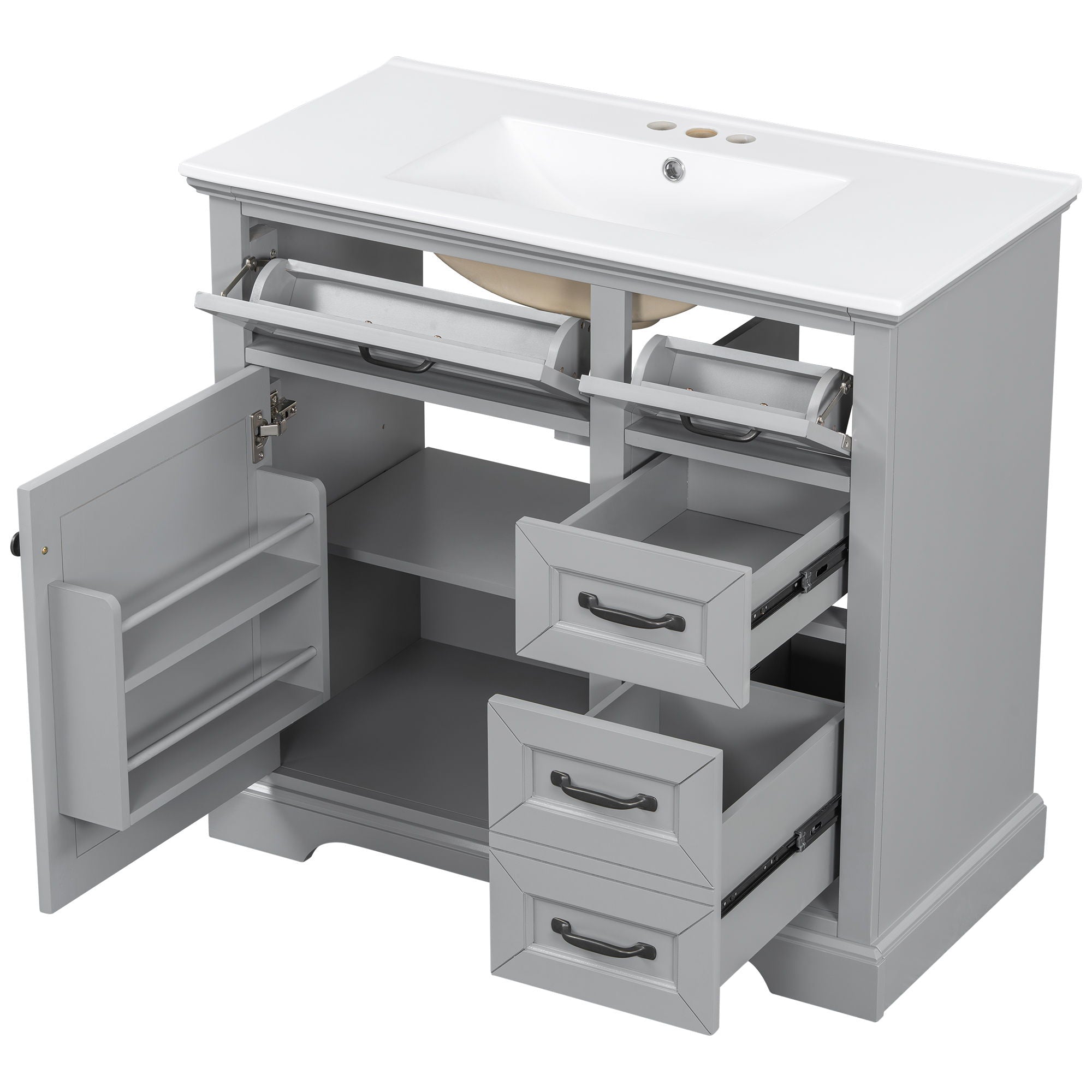 36" Bathroom Vanity With Sink, 2 Tip Out Drawers, Soft Close Hinges