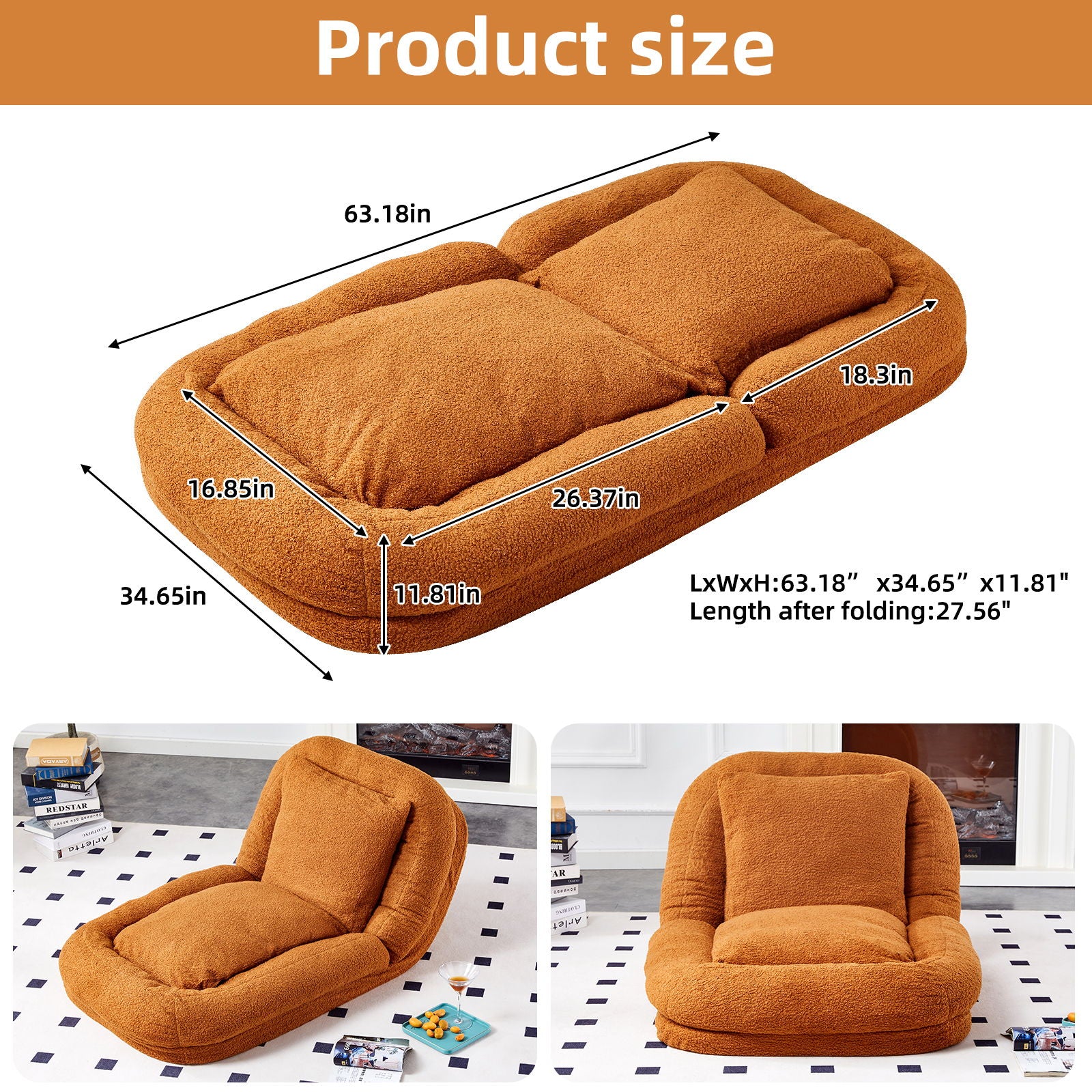 Contemporary Folding Sofa Chair With 5 Adjustable Positions For Gaming, Meditation, And Relaxation