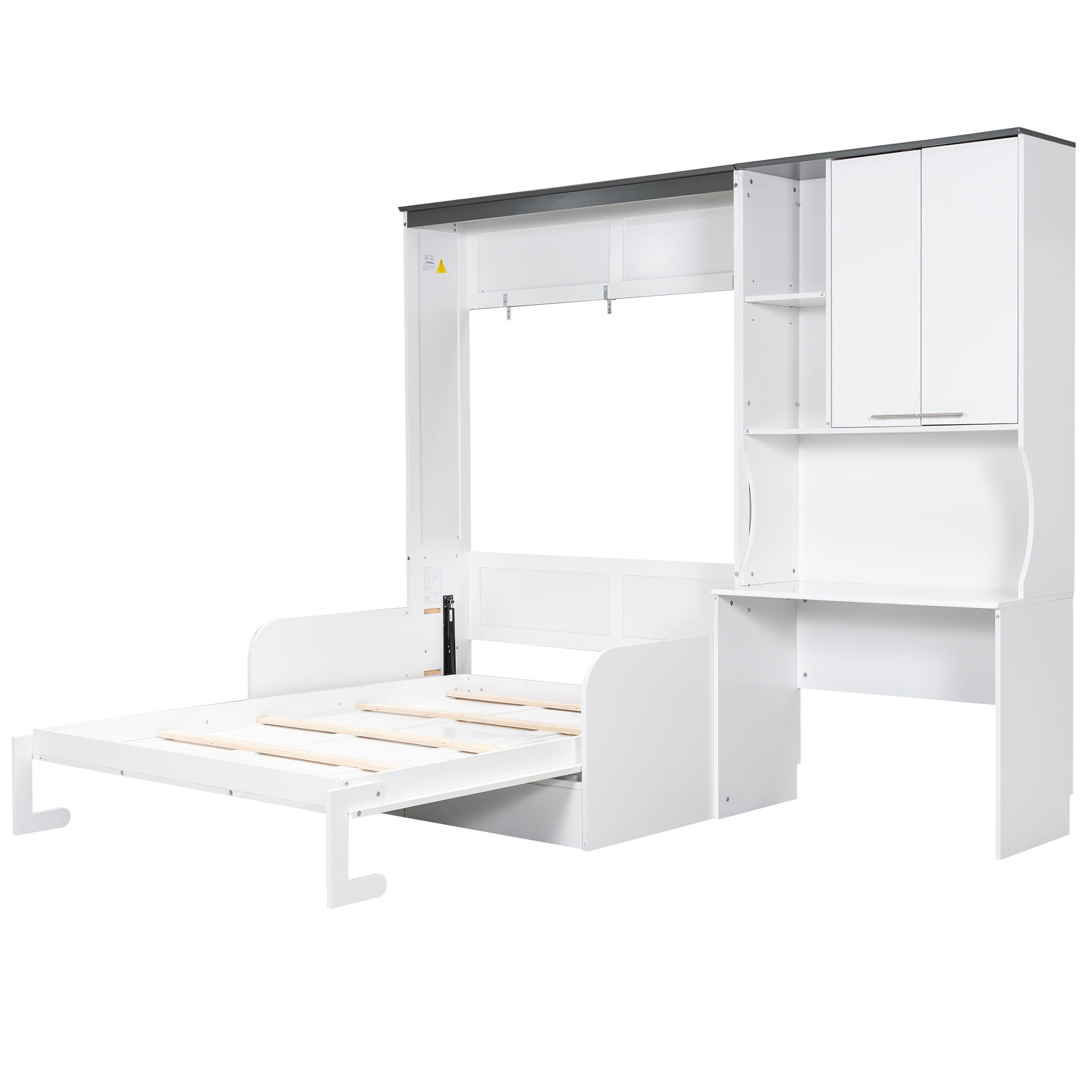 Multi Functional Murphy Bed With Sofa, Desk, And Storage Cabinet In, Full Size - White