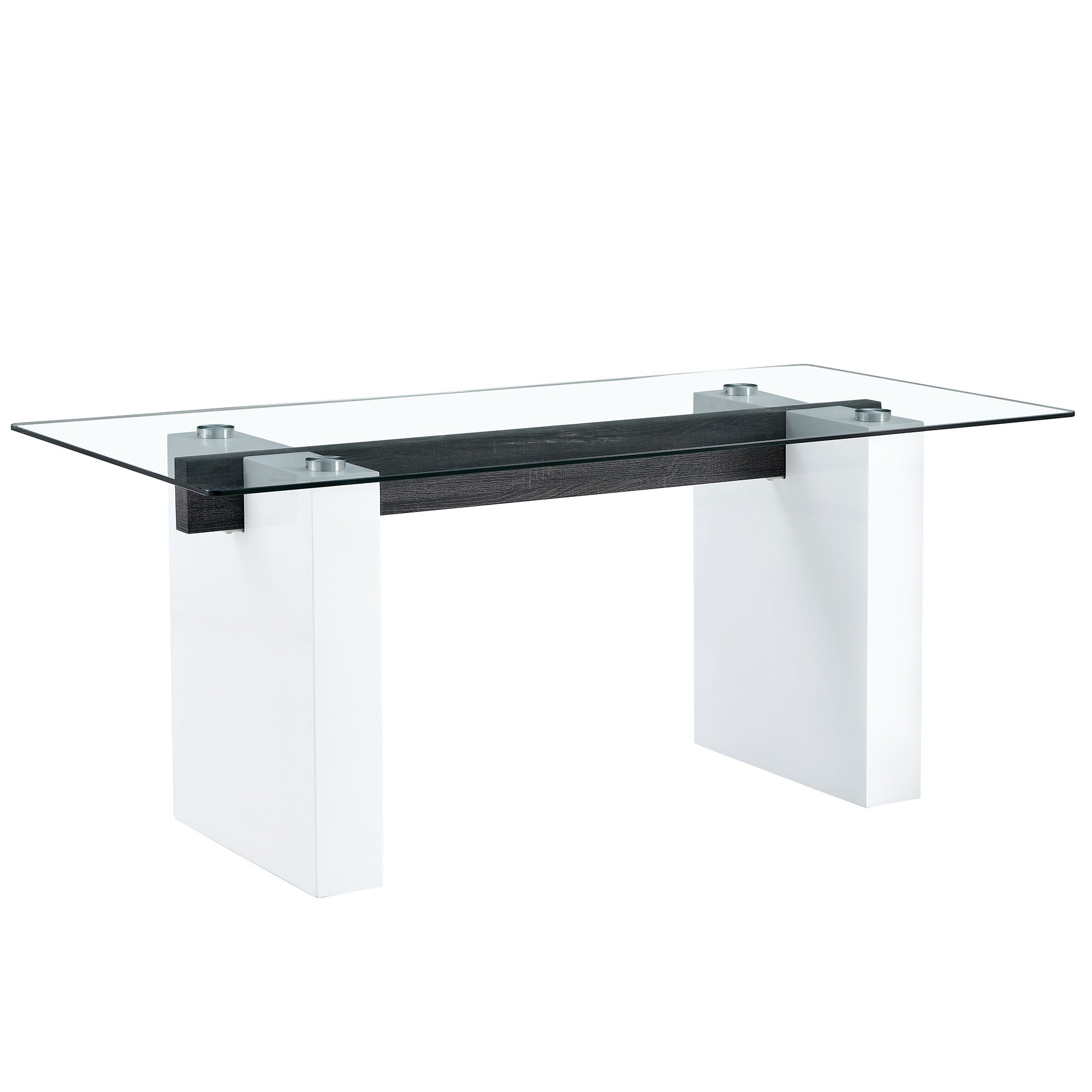 Modern Rectangular Table With Patterned Top And Large Legs For Kitchen And Dining - White