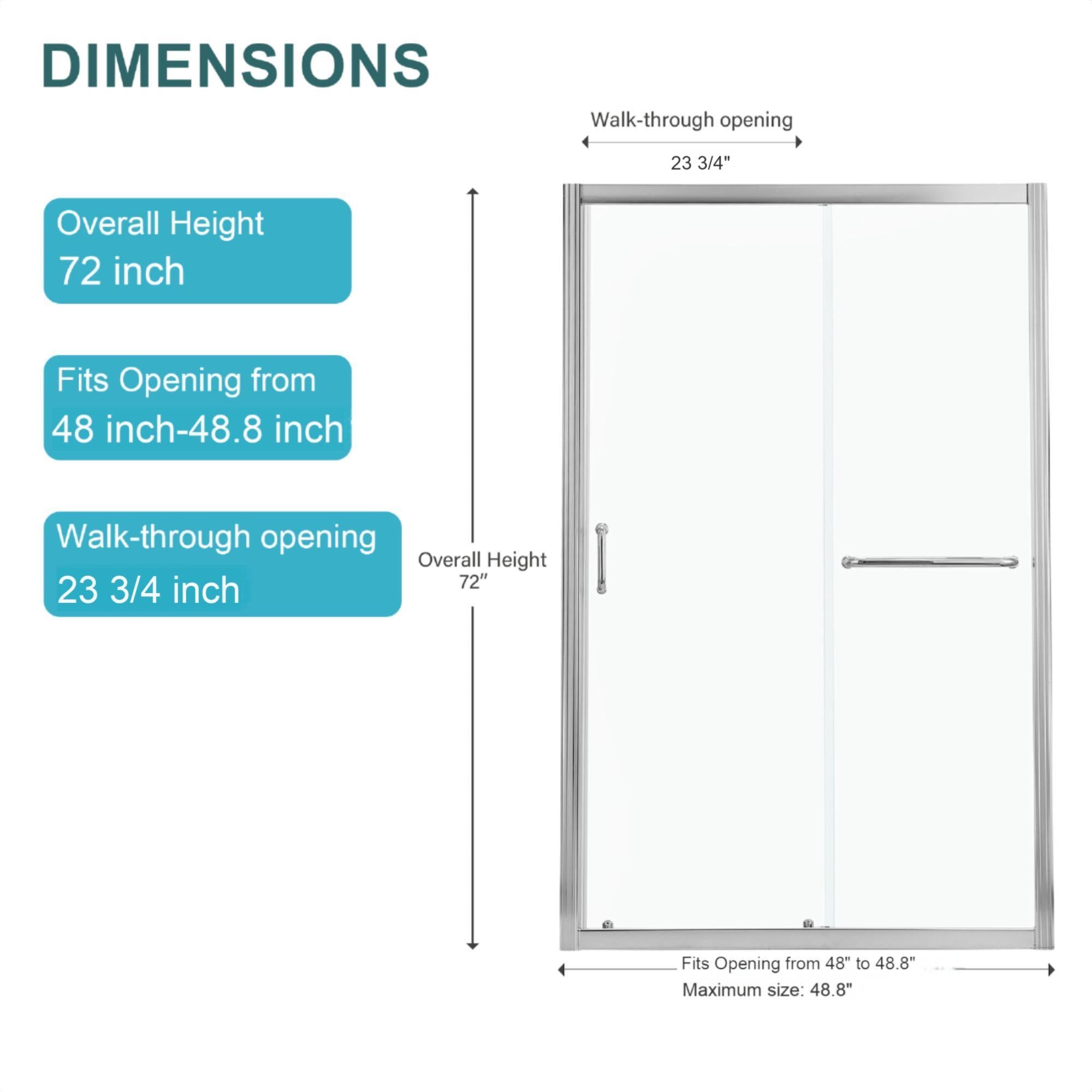 Single Sliding Bypass Shower Door, Tempered Glass Enclosure