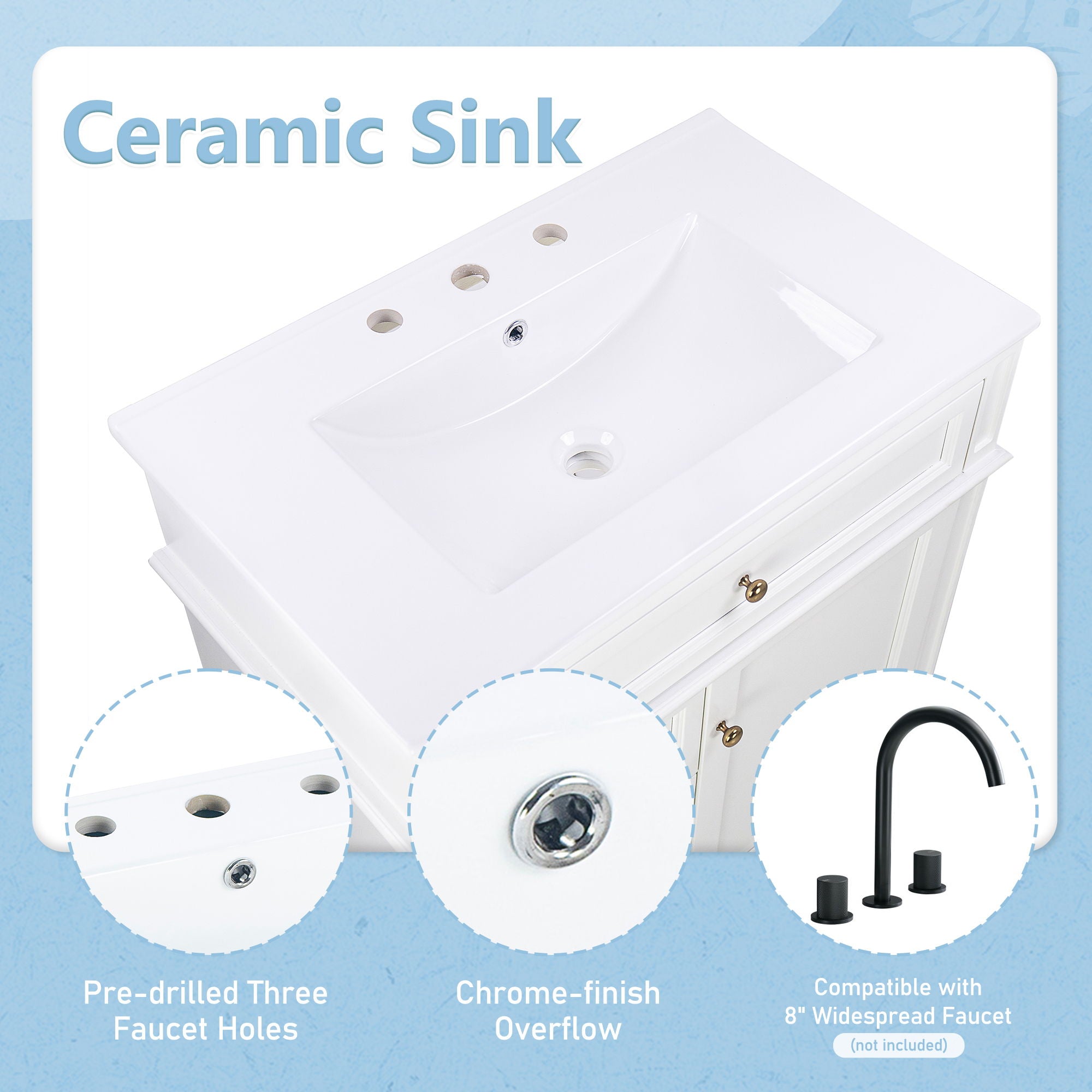 Freestanding Bathroom Vanity With Sink, Soft Closing Door, Tip Out Drawer