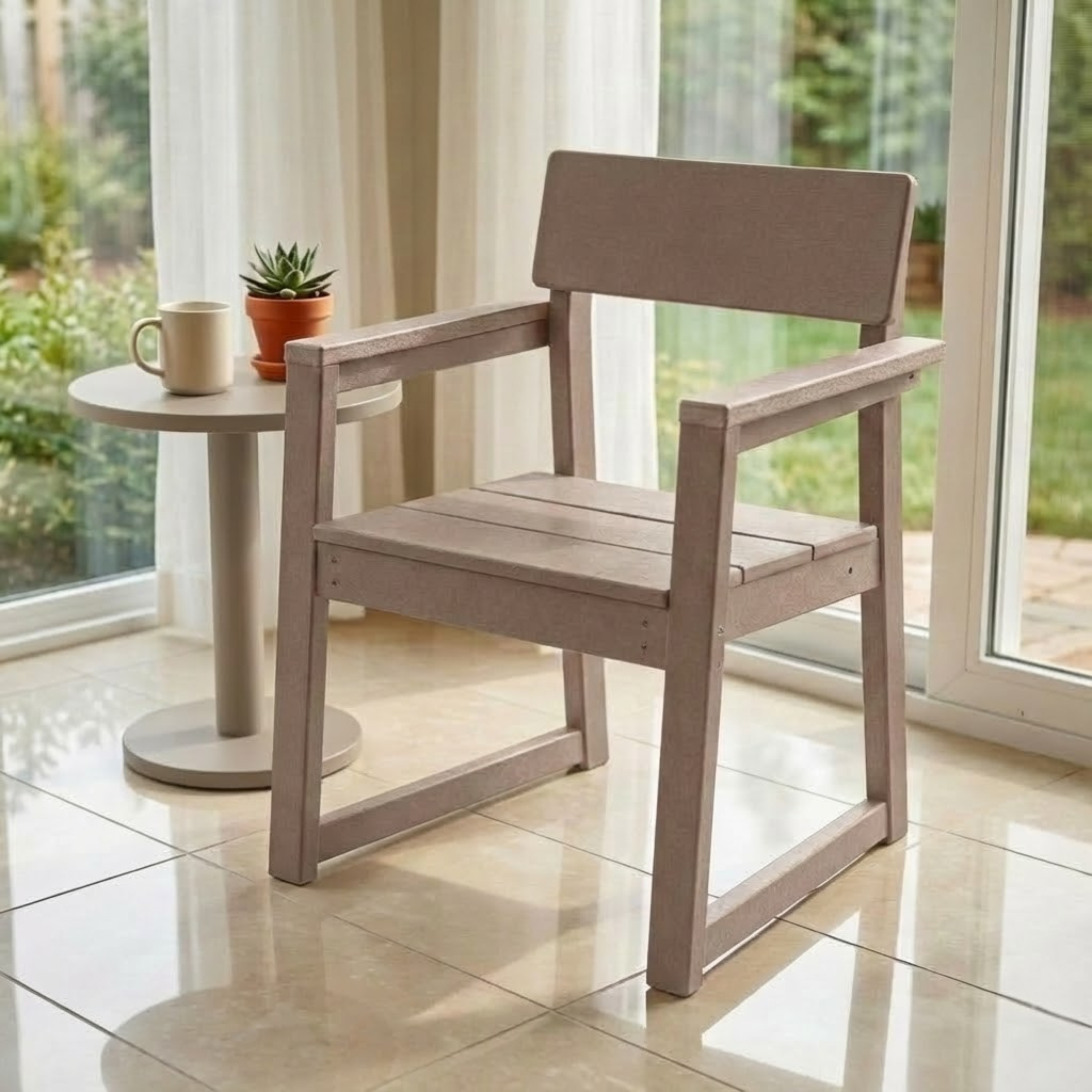 Antique Wood Color HDPE Outdoor & Garden Armchairs with Backrest