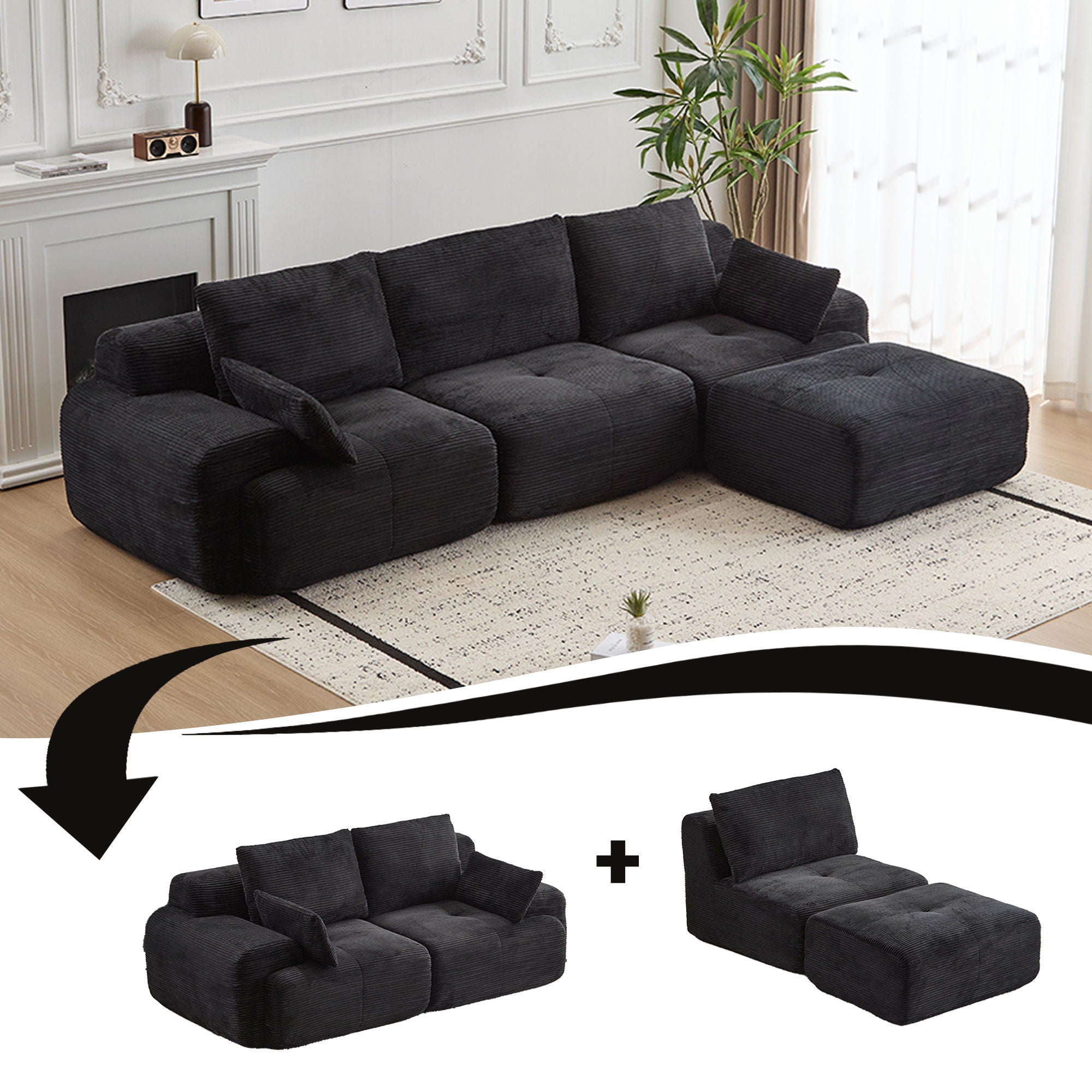 Compressed Sofa, Large Sectional Couches For Living Room - Black