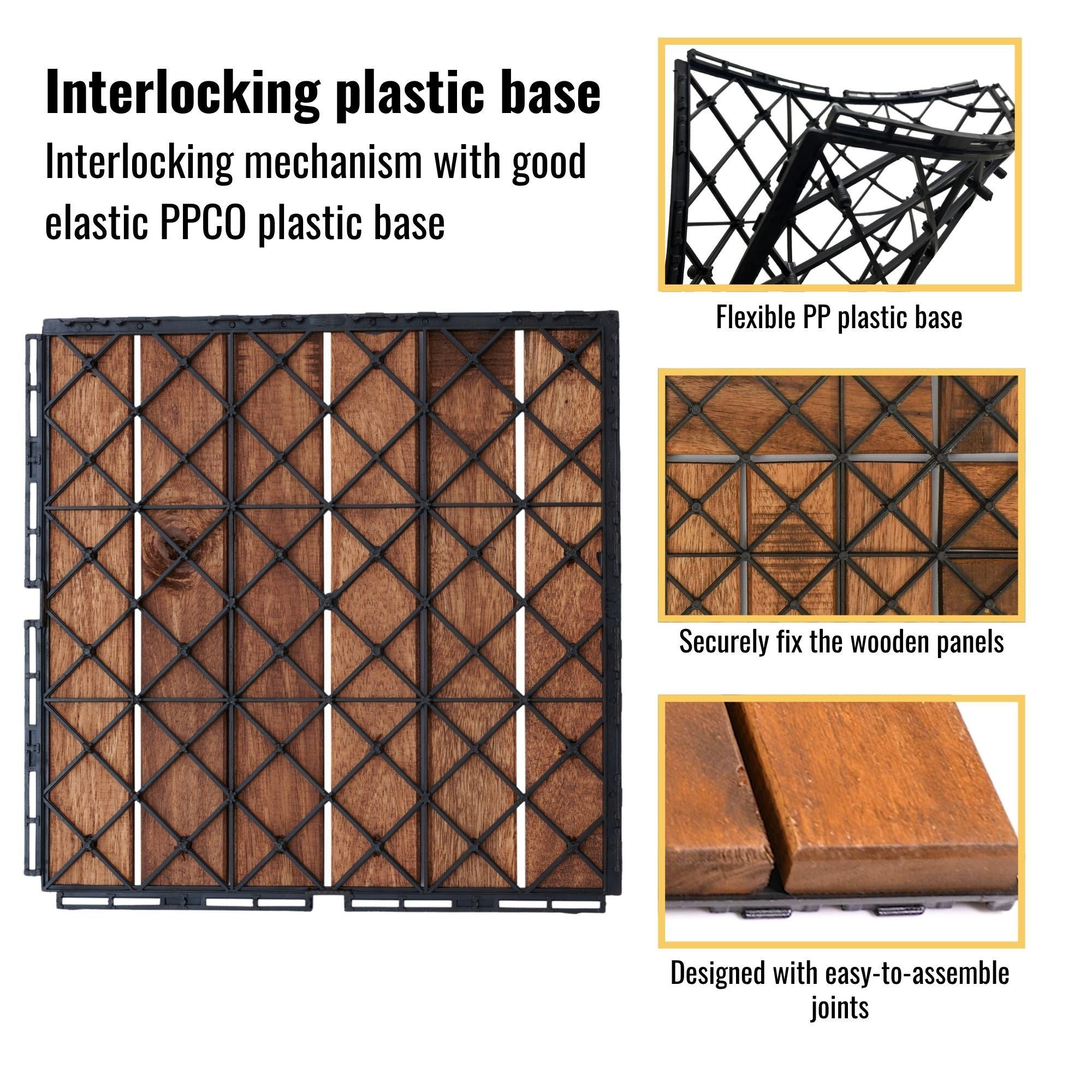 Interlocking Deck Tiles Striped Pattern, Waterproof Anti Mildew Brown