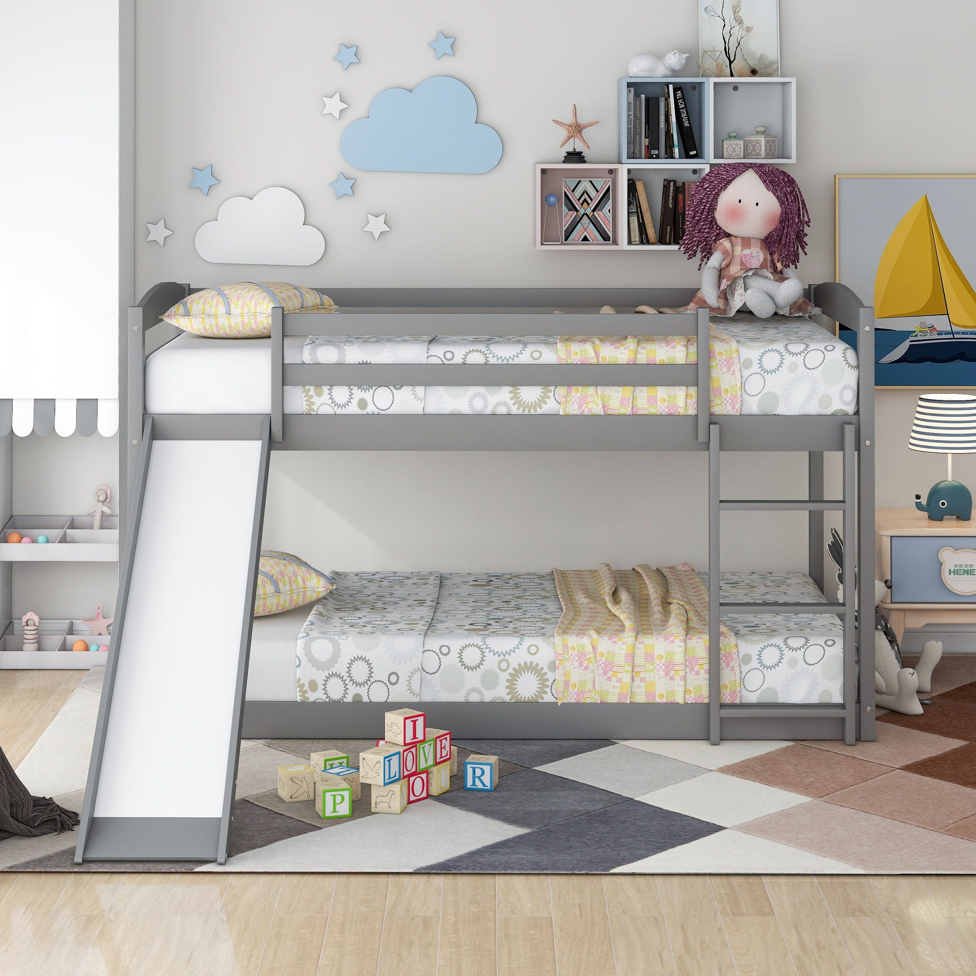 Durable Bunk Bed With Convertible Slide And Ladder