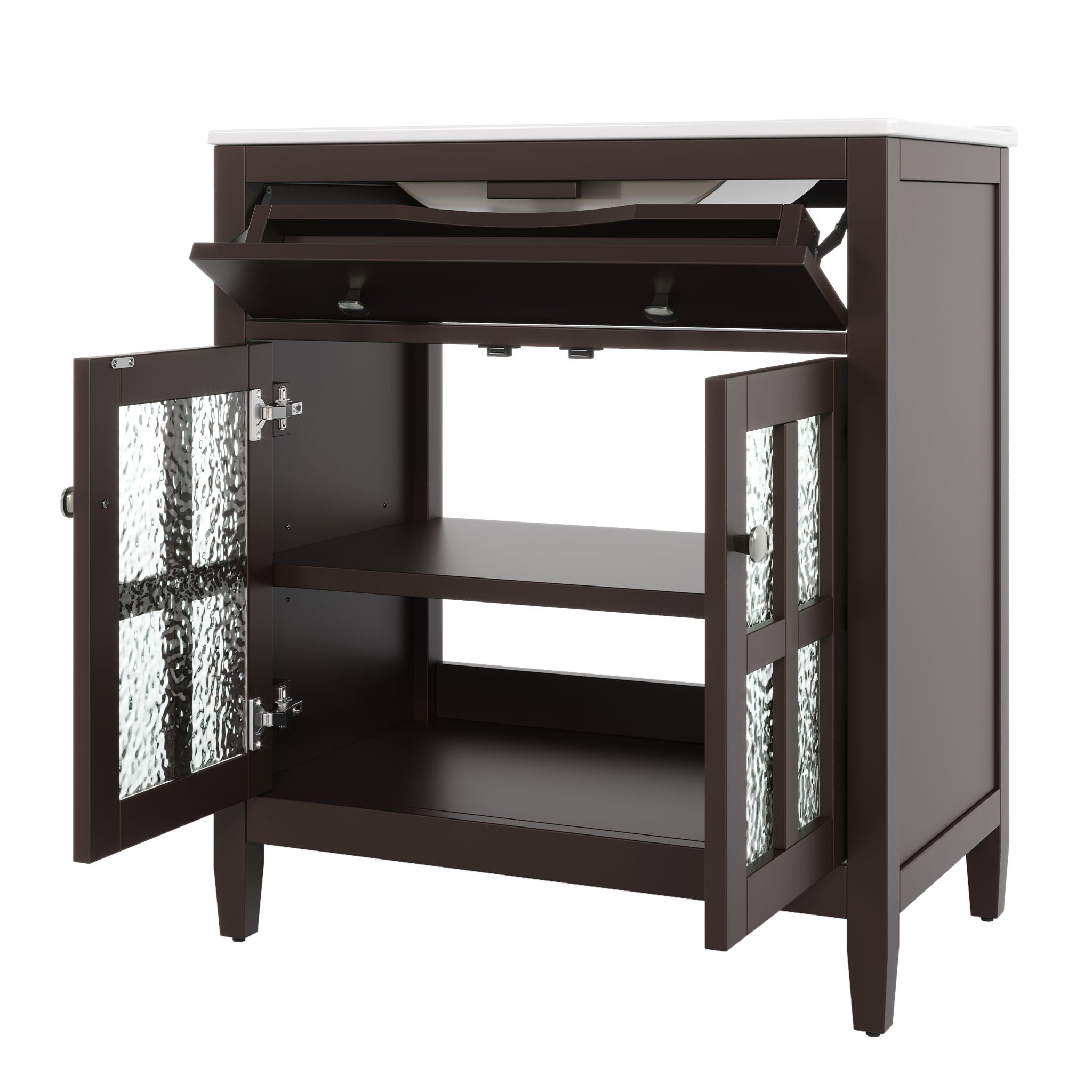 Bathroom Vanity With Ceramic Sink, Adjustable Shelf & Tip Out Tray