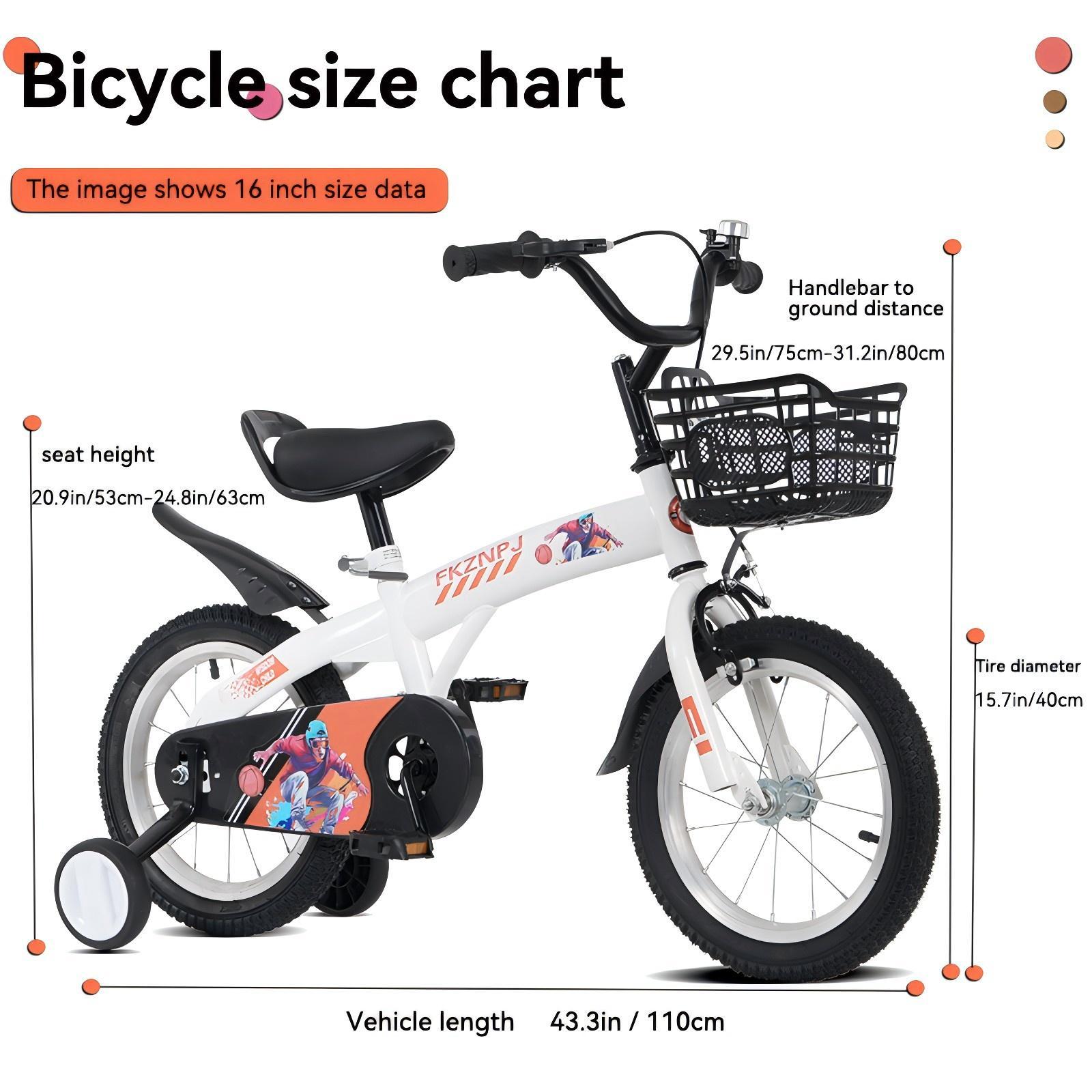 Fkznpj - 16" Sporty Kids Bike With Training Wheels And Stand Adjustable Saddle Suitable For Boys And Girls Aged 4 - 8 Years Tall Height 41 - 46" Available In A Variety Of Colors