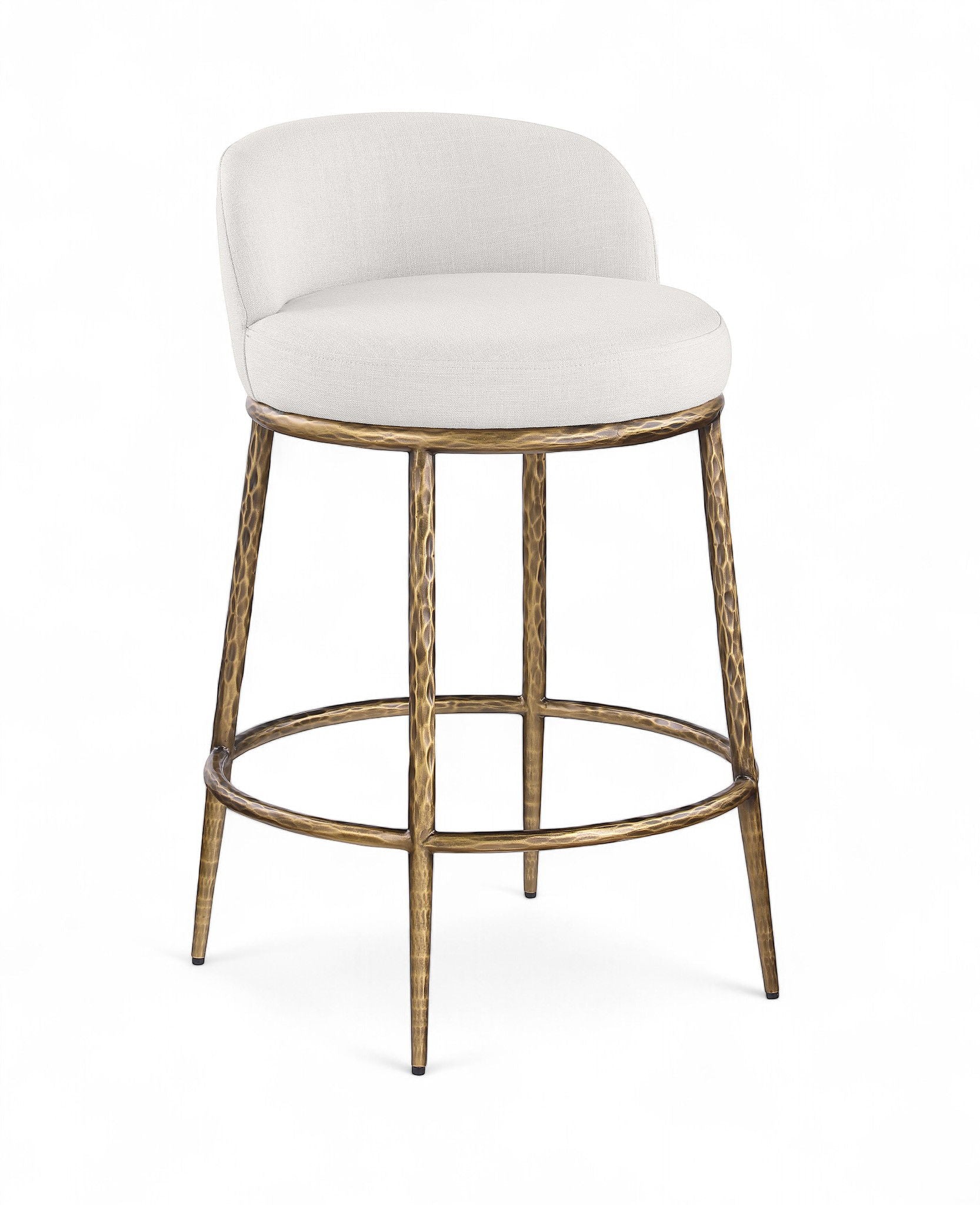 Ferro - Linen Textured Performance Fabric Upholstered Counter Stool - Cream / Brushed Gold