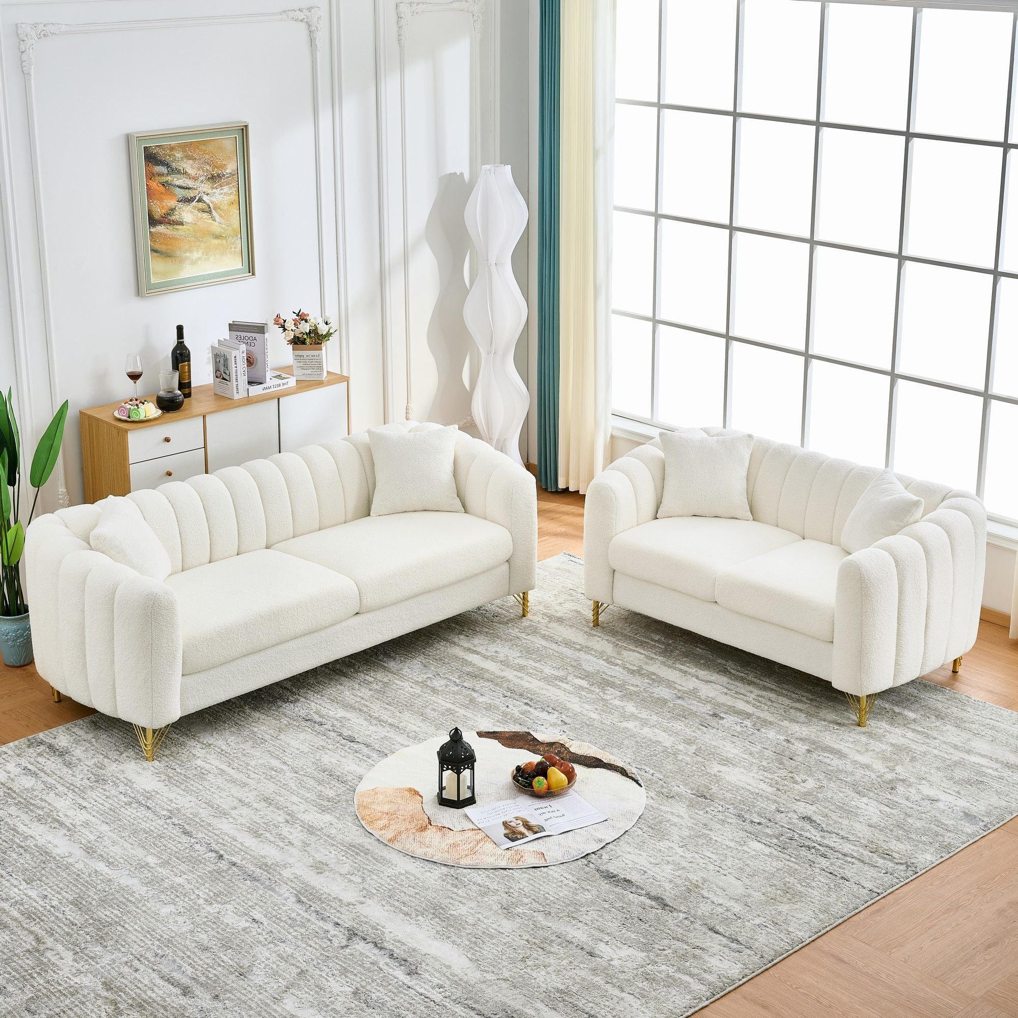 Oversized Sofa, 3 And 2 Seater - Beige