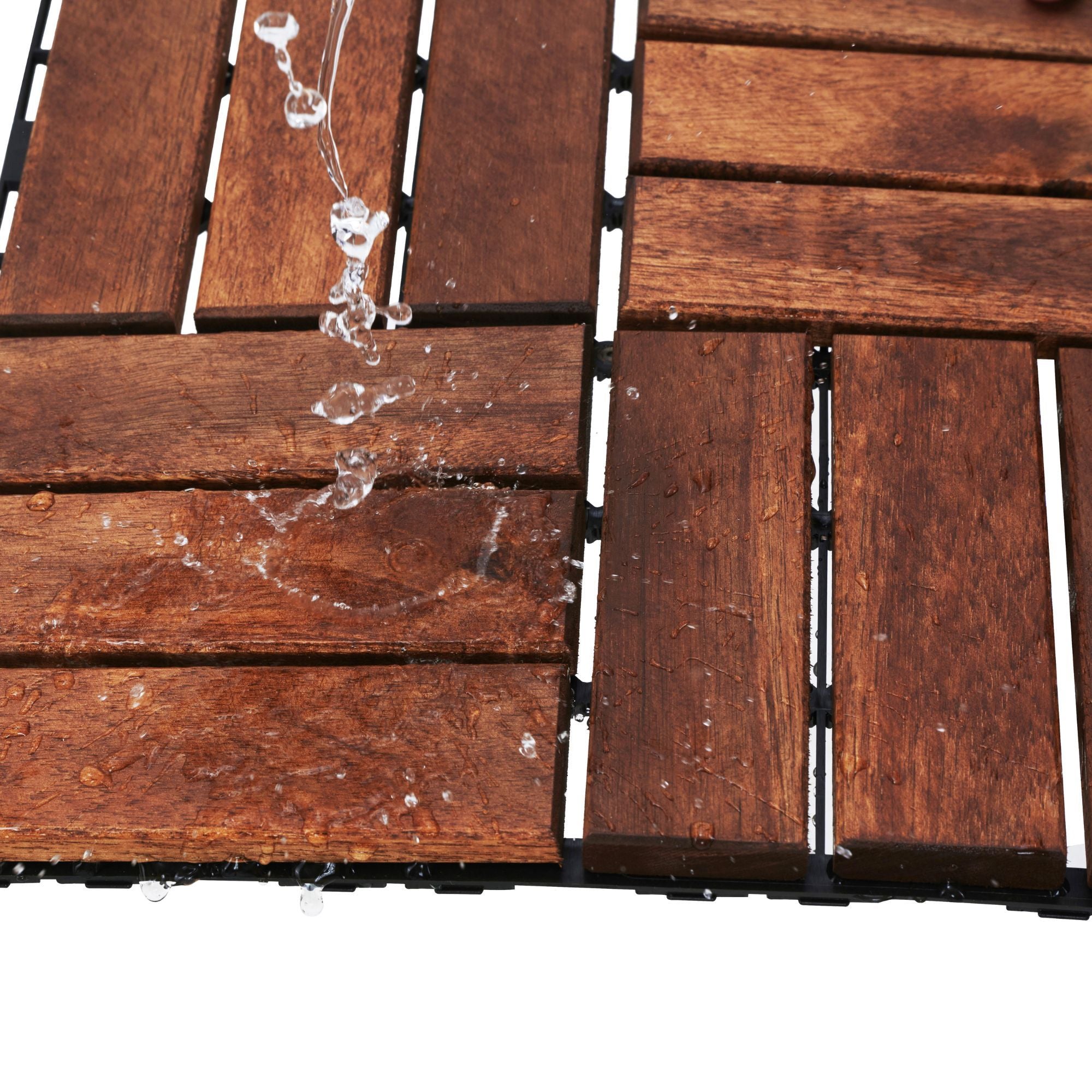 Acacia Wood Interlocking Deck Tiles Checker Pattern For Outdoor Flooring
