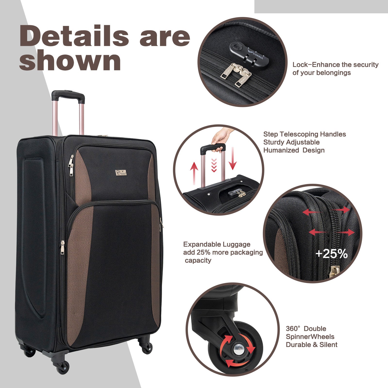 Black 4-Piece Luggage Set – 20”24”28”32”
