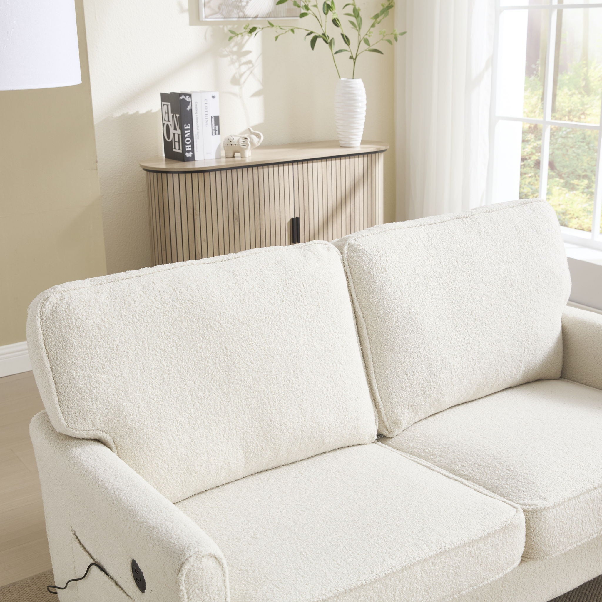 Mid Century Modern Loveseat Sofa With USB Ports, Removable Pillow Cover
