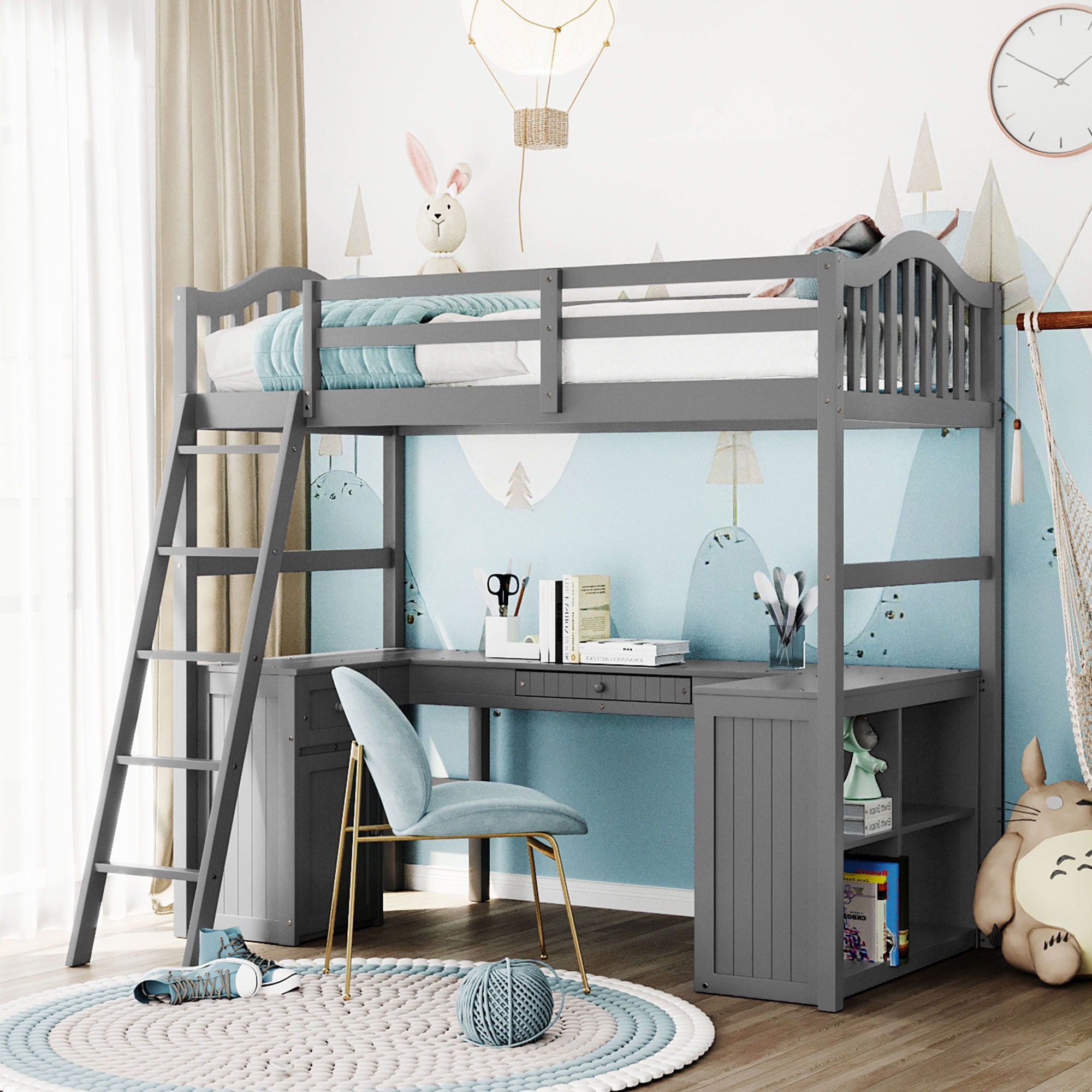 Loft Bed With Drawers, Cabinet, Shelves With Desk