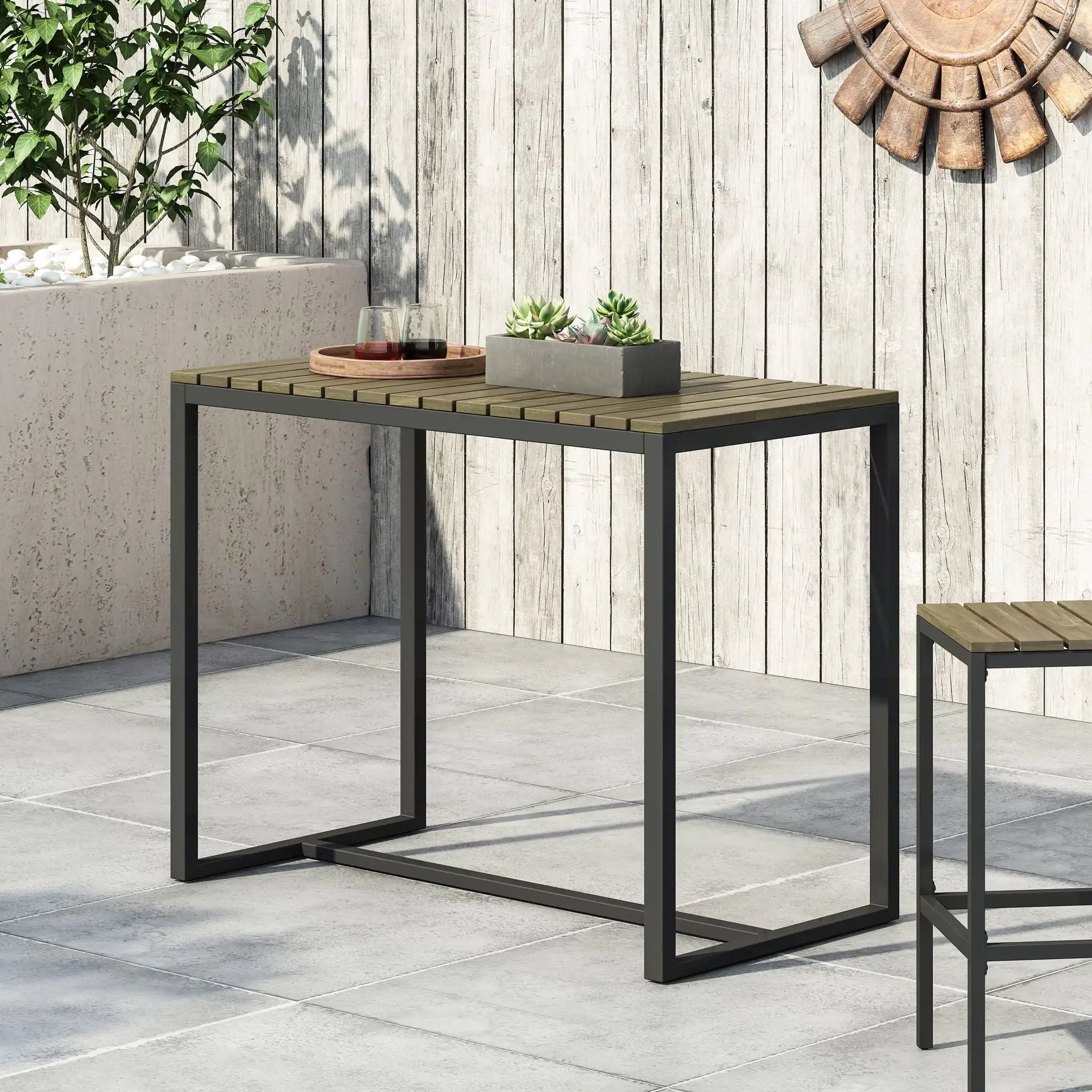 Ernesto - Outdoor Industrial Acacia Wood Bar Table - Best Buy Furniture