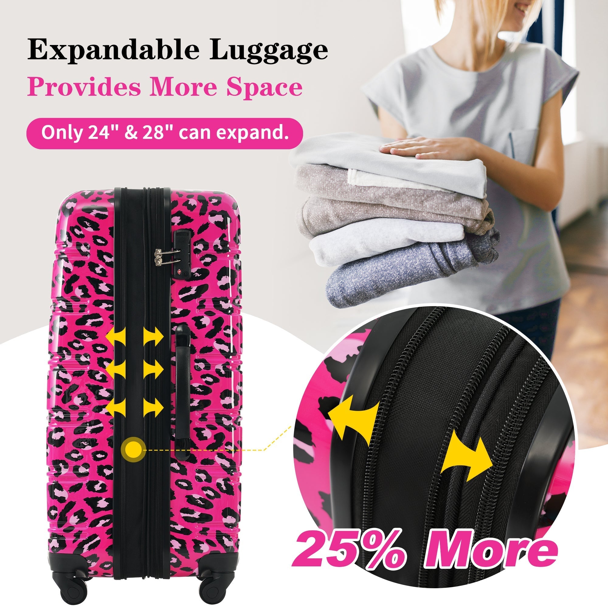 Hardshell Luggage Sets 3 pcs Spinner Suitcase with TSA Lock Lightweight Luggages