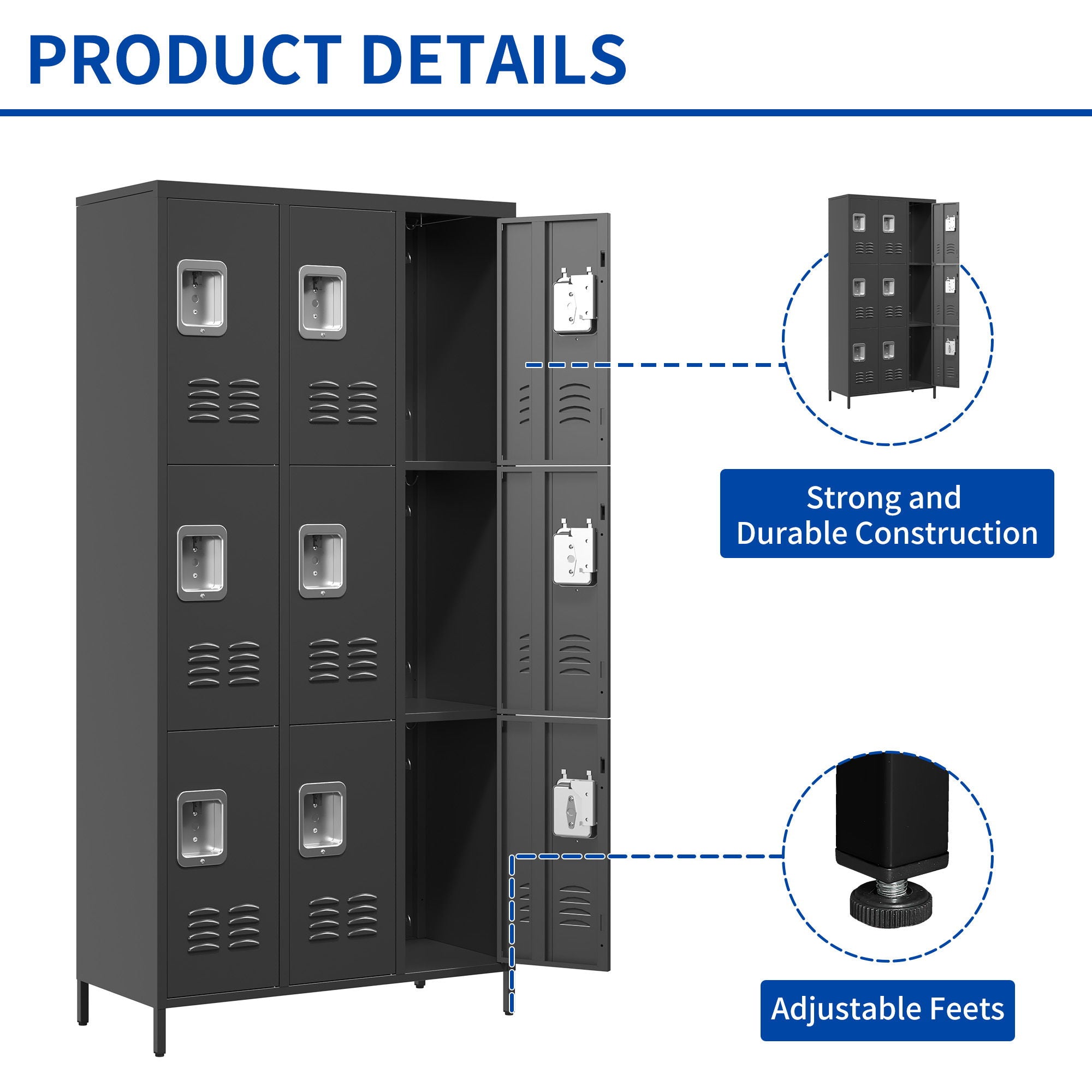 12 Door Lockers With Lock For Secure Storage - Black