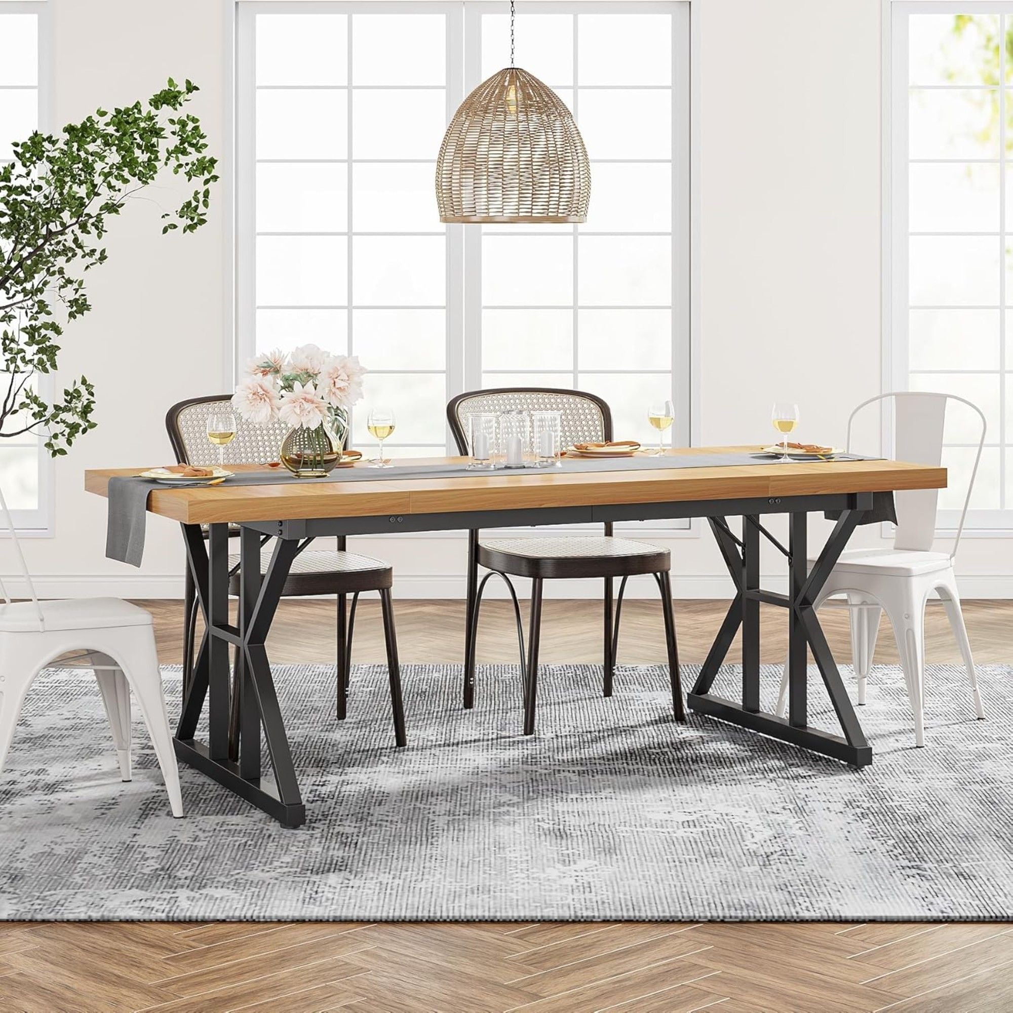 Rectangular Dining Table With X Trestle Metal Legs