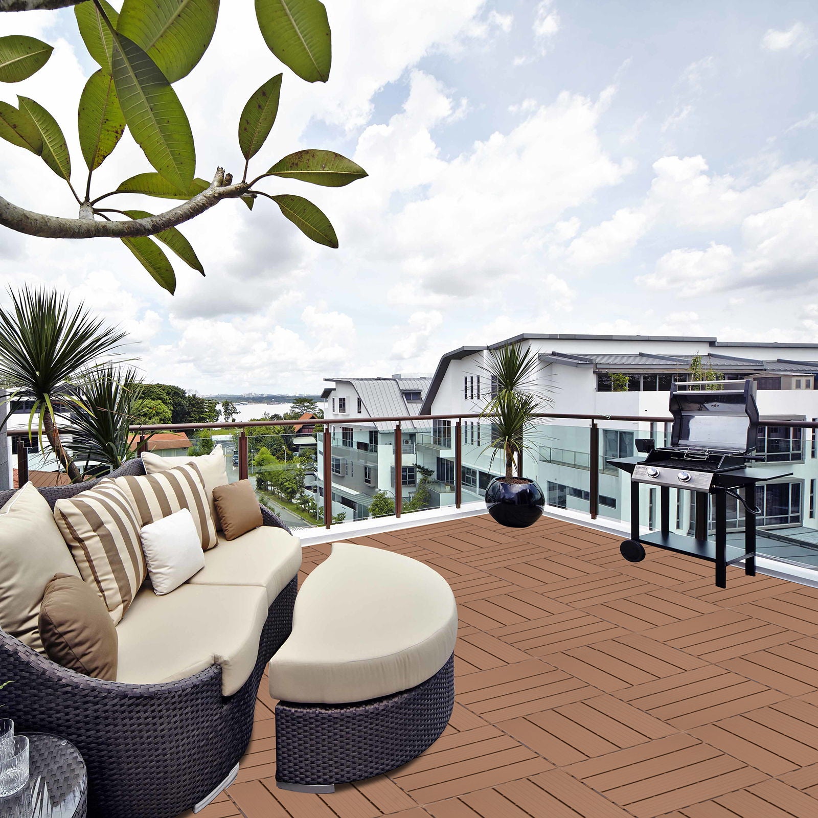 Plastic Interlocking Deck Tiles, Patio Flooring Outdoor Waterproof All Weather Use