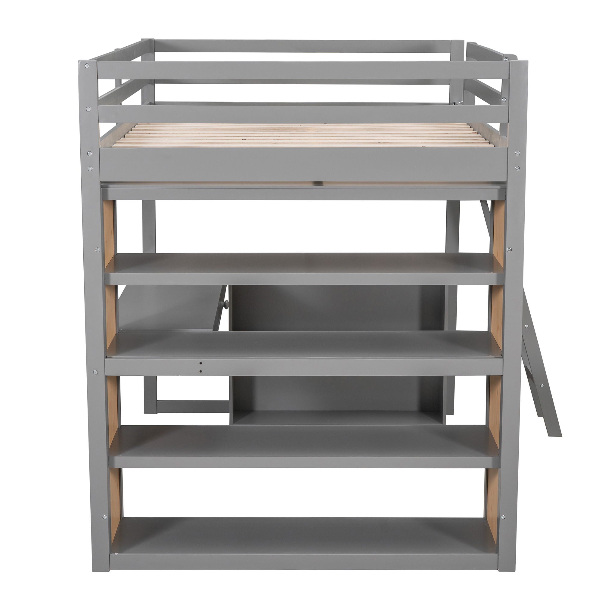 Loft Bed With Ladder, Shelves, And Desk