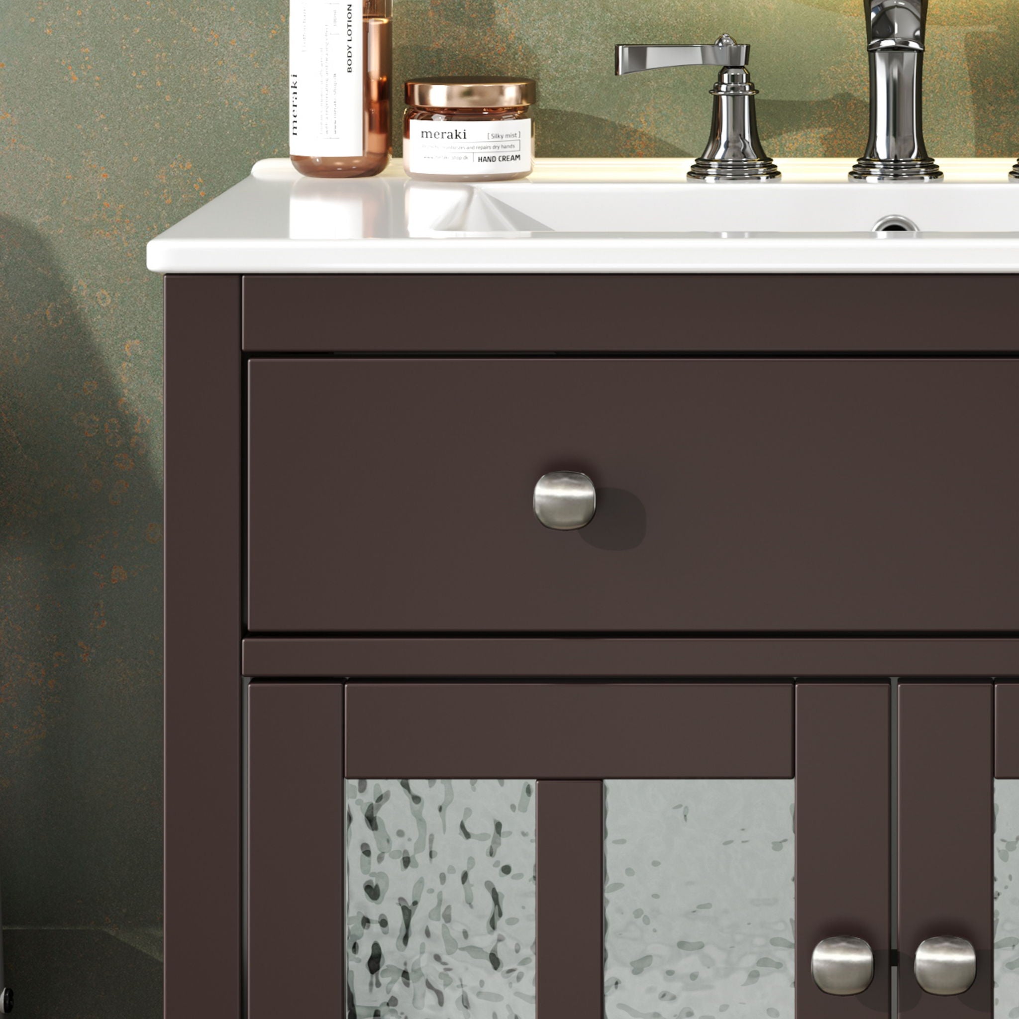 Bathroom Vanity With Ceramic Sink, Adjustable Shelf & Tip Out Tray