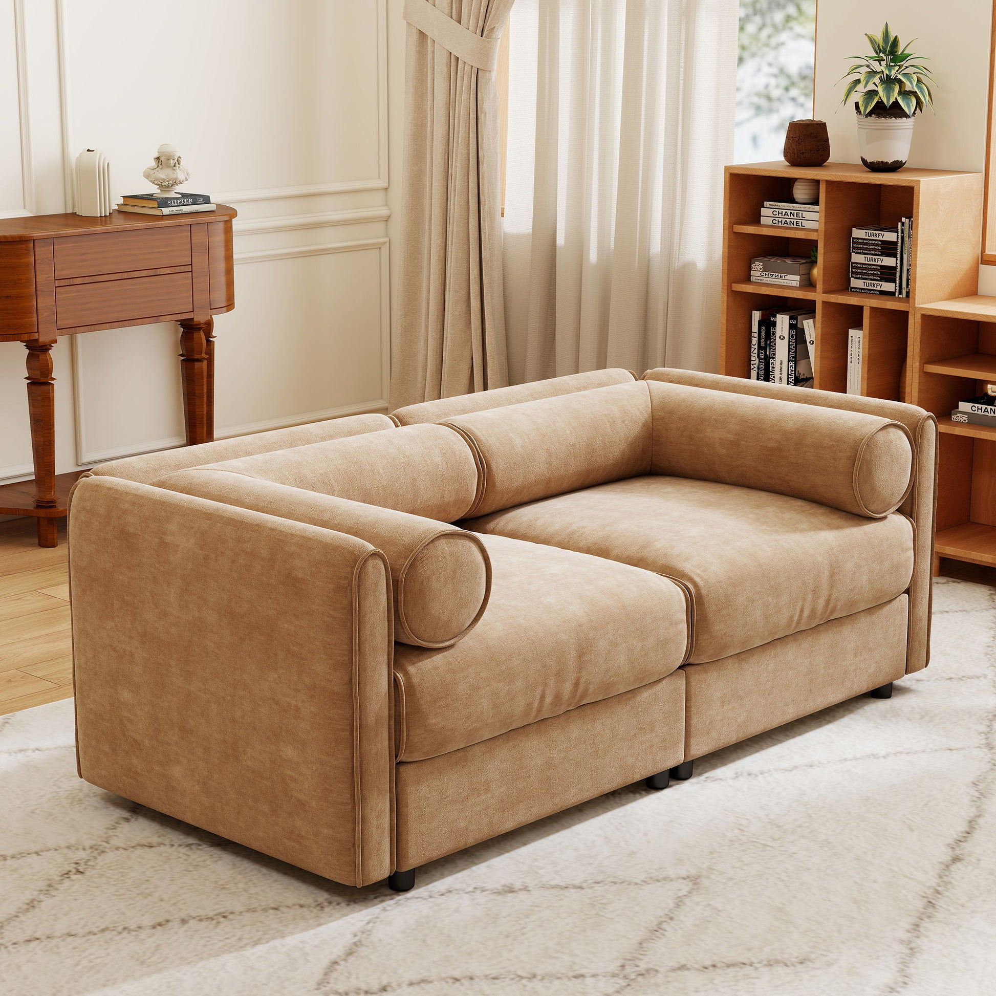 Stylish Chenille Sofa With Storage Seat And Cylindrical Backrest - Best Buy Furniture