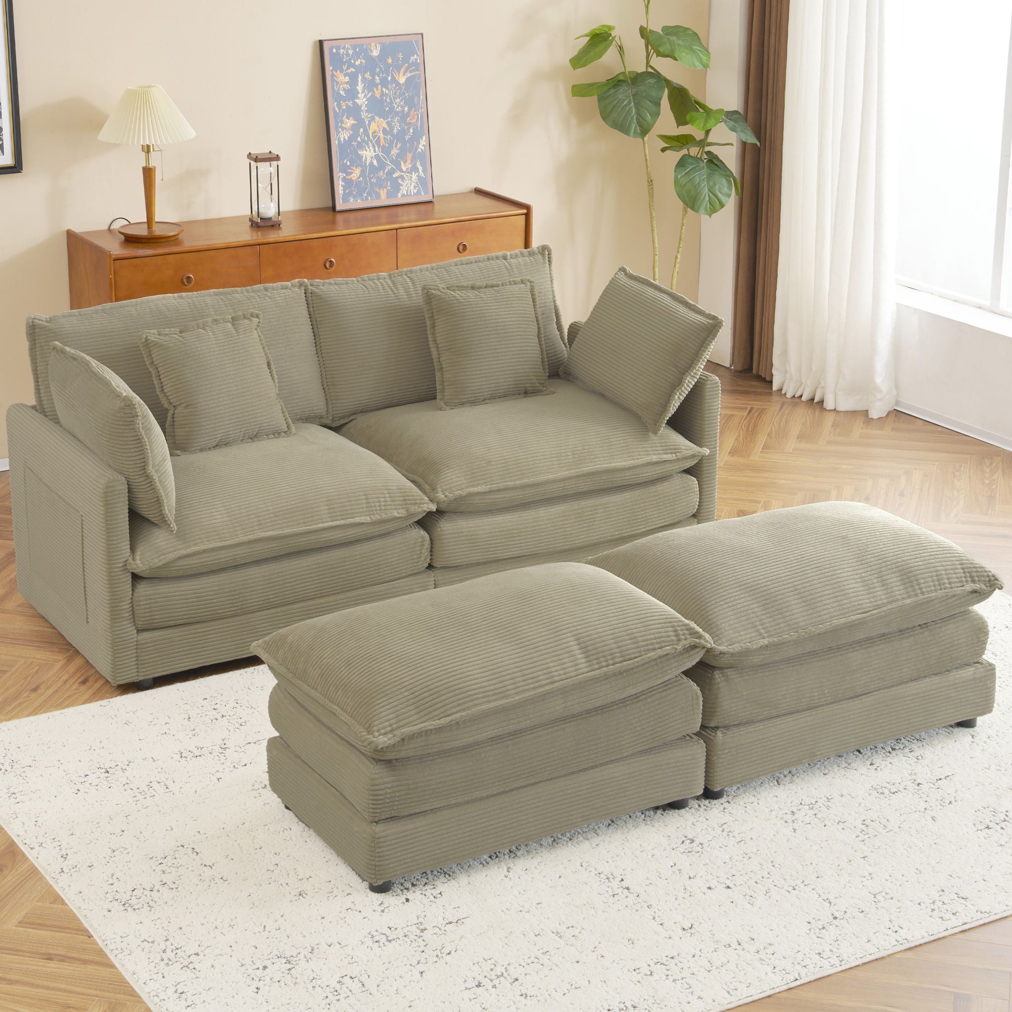 Modern Modular Sectional Sofa With Side Storage Pockets For Living Room