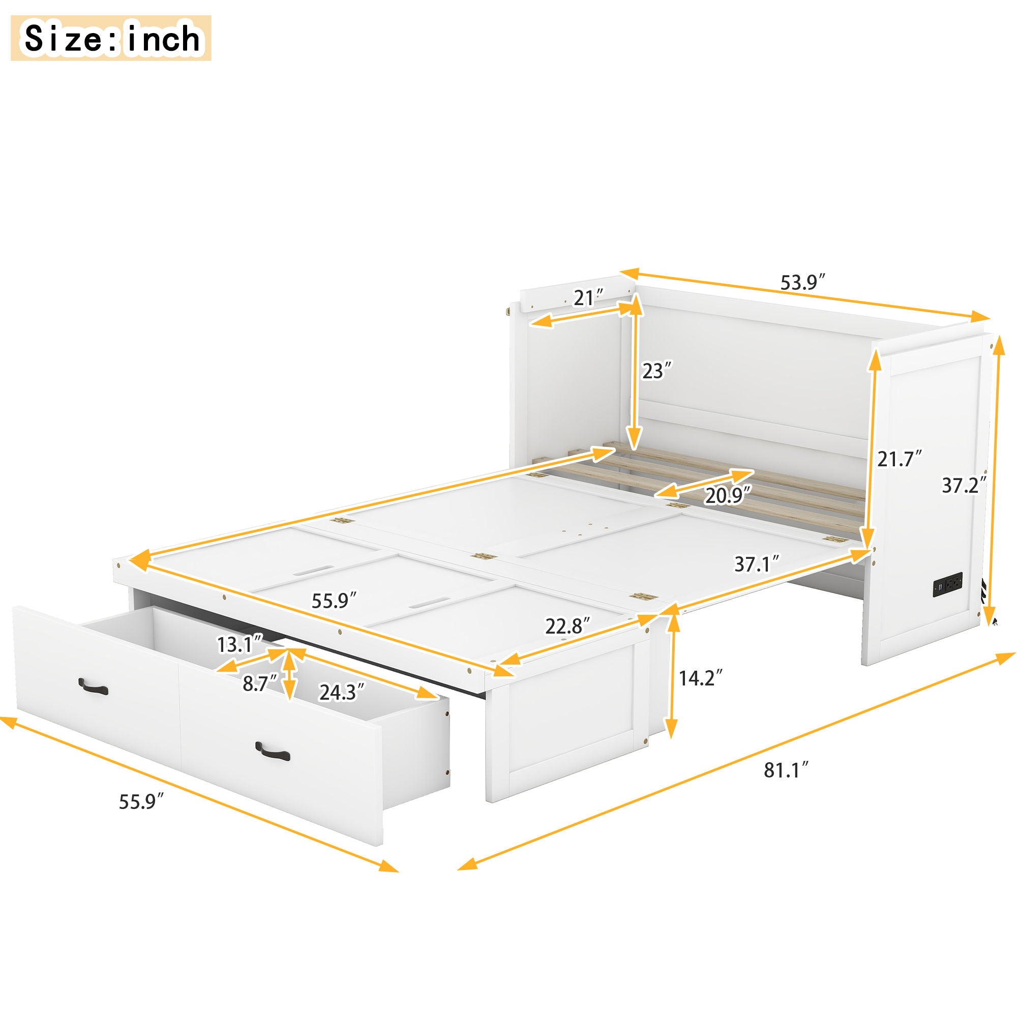 Murphy Bed With USB Port And A Large Drawer