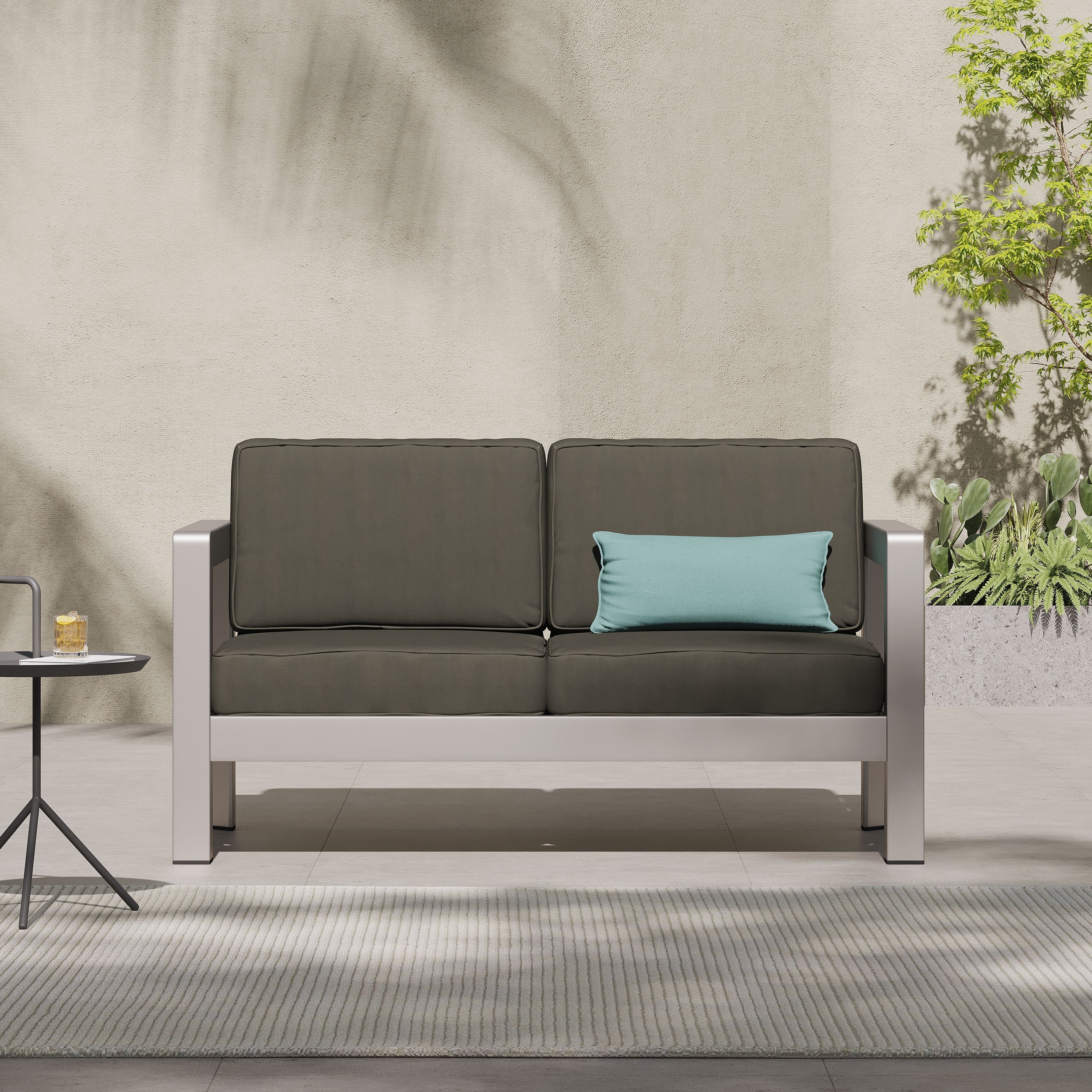 Outdoor Aluminum Loveseat – Low-Profile Patio Seating with Deep Cushions