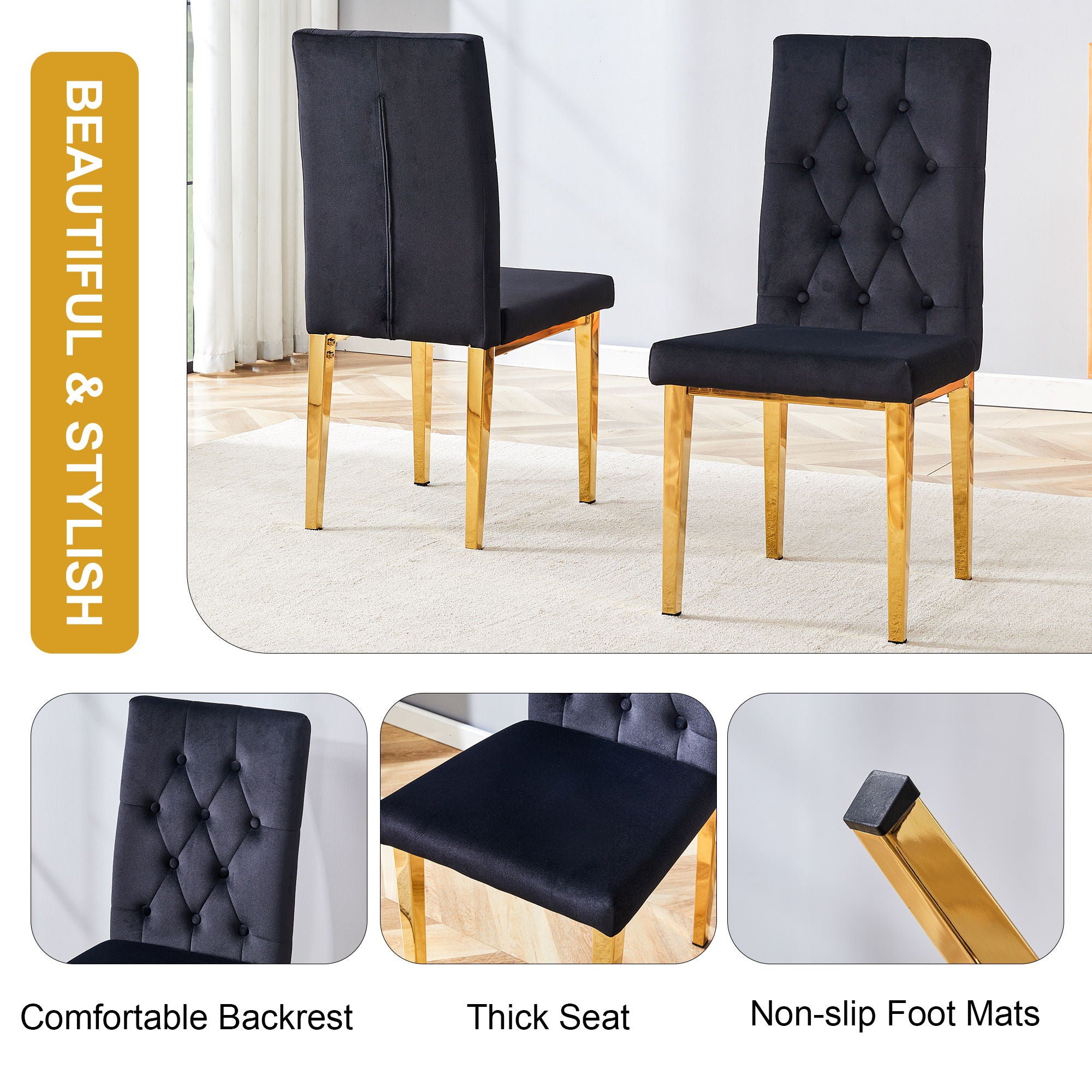 Vintage Style Armless Dining Chairs Set With Grid And Buckle Design
