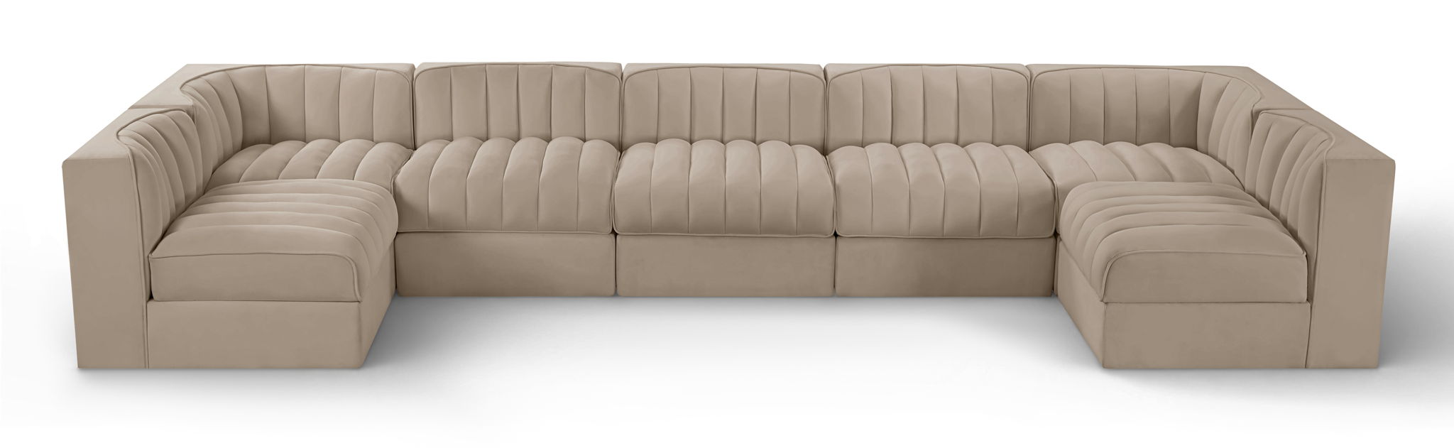 Rummi - Velvet Performance Fabric Upholstered 7 Piece Modular Sectional (With 2 Corner Chairs)